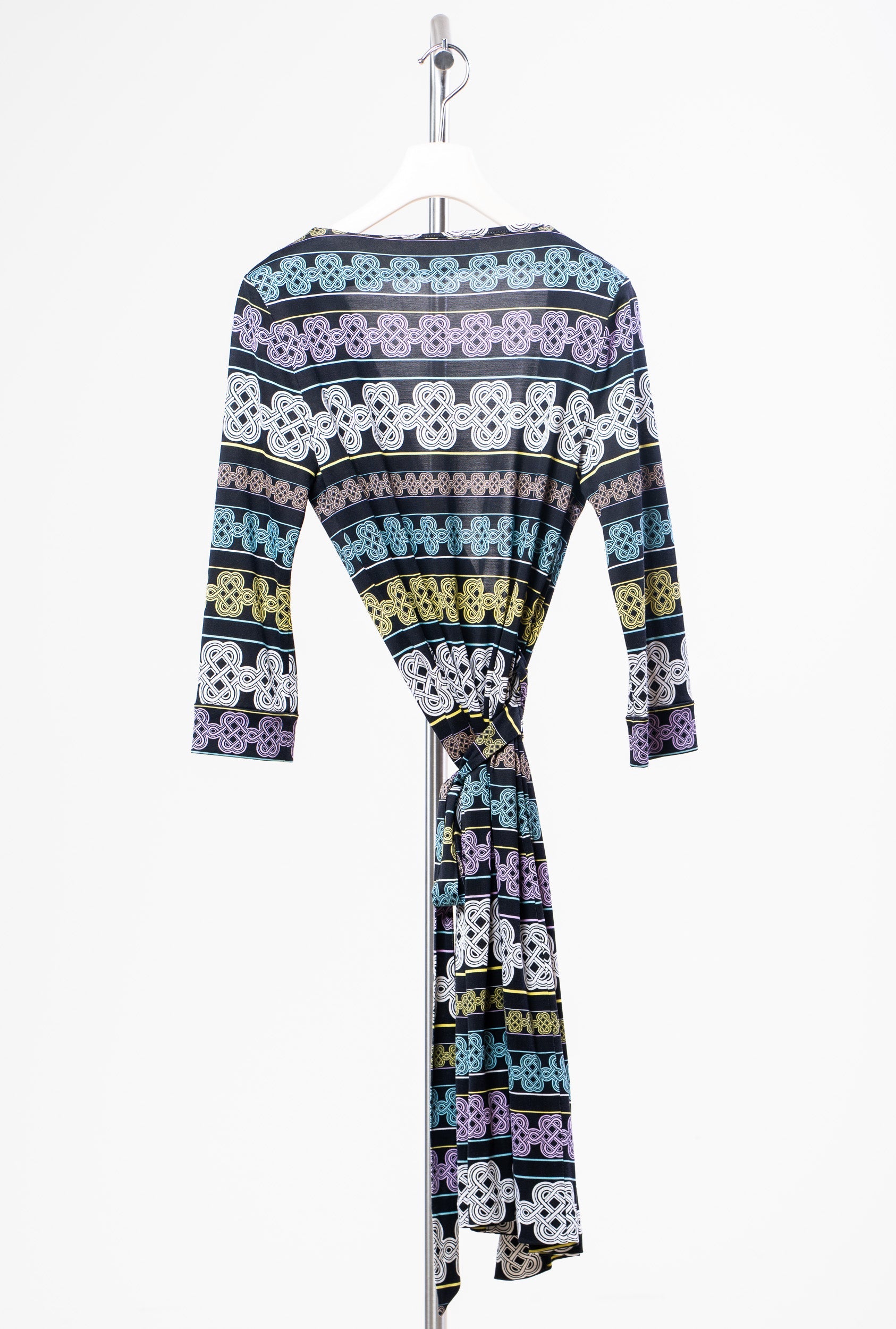 Black and Celtic Printed Wrap Dress