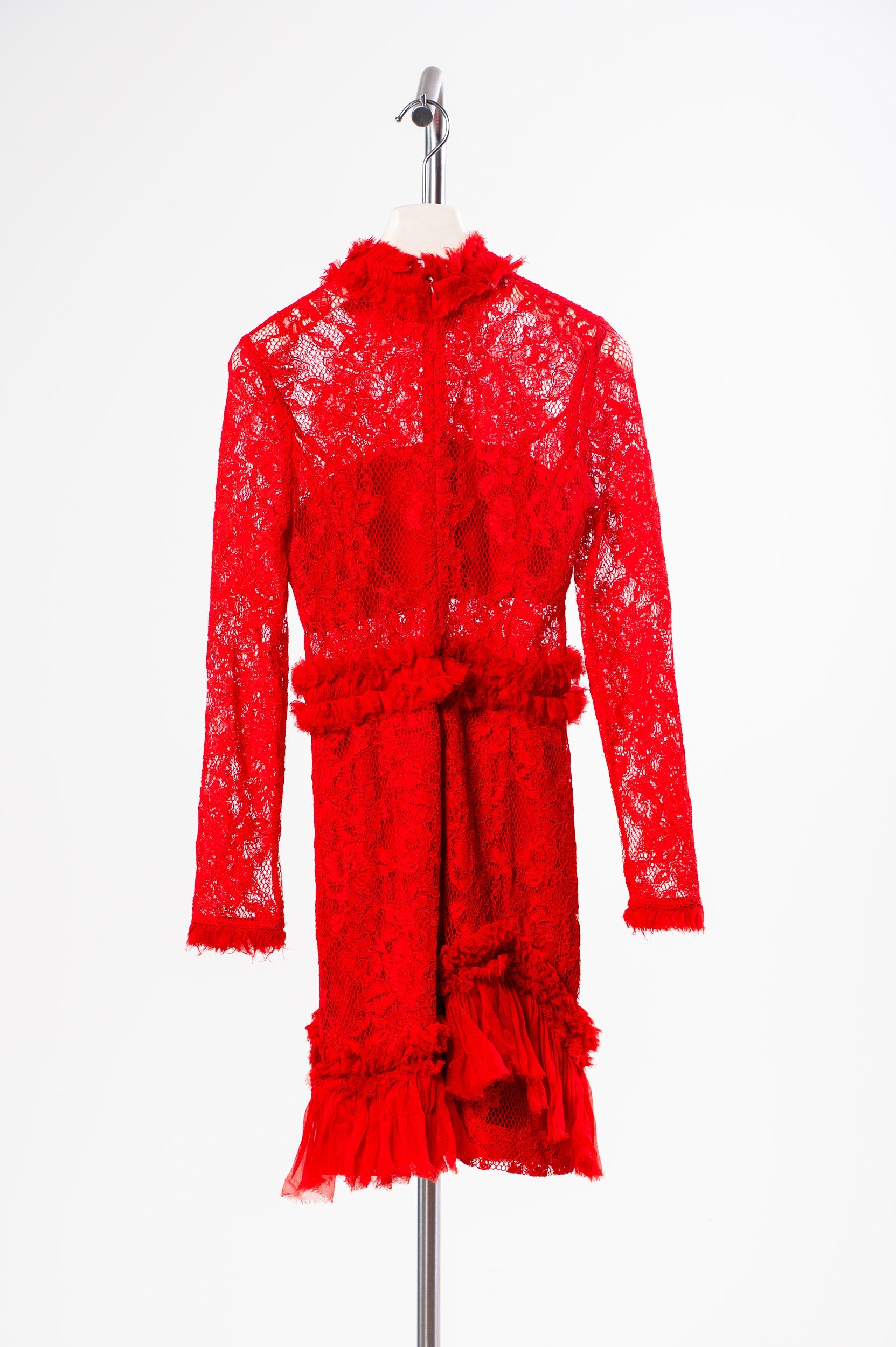 Red Turtle Neck Lace Mini Dress