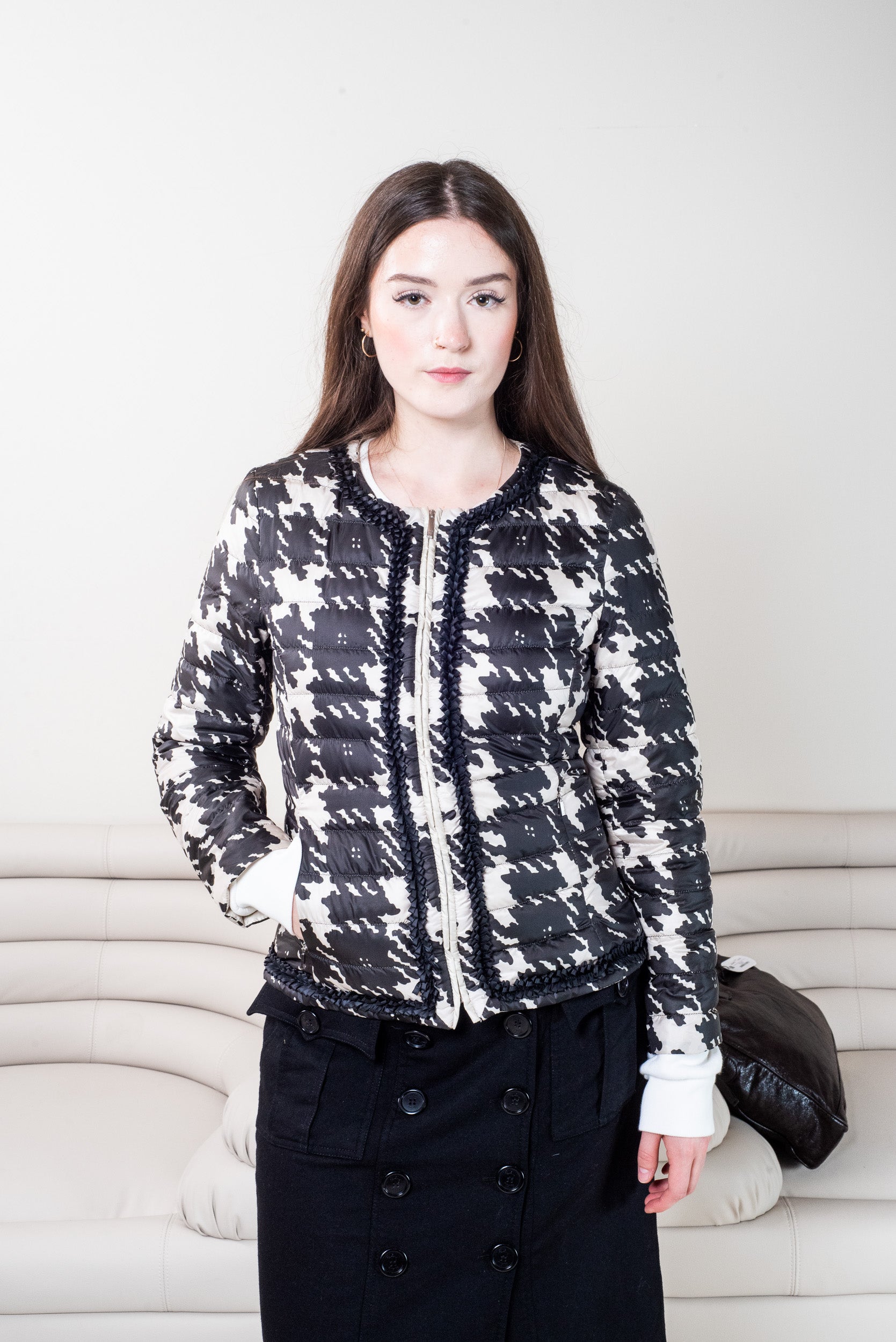 Houndstooth Puffer Crop Jacket