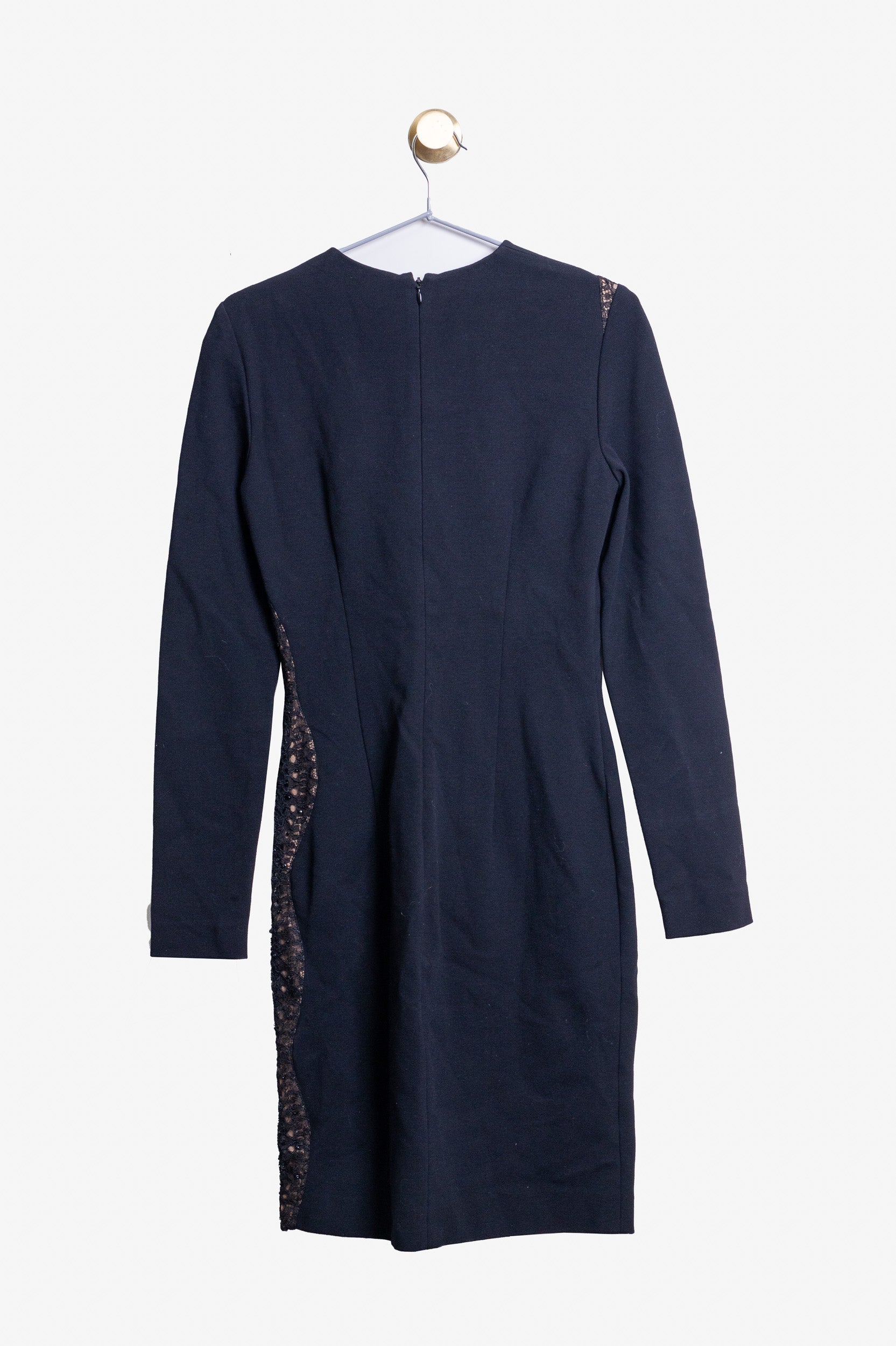 Black Long Sleeve Dress With Beaded Lace Detail Viscose/polyamid