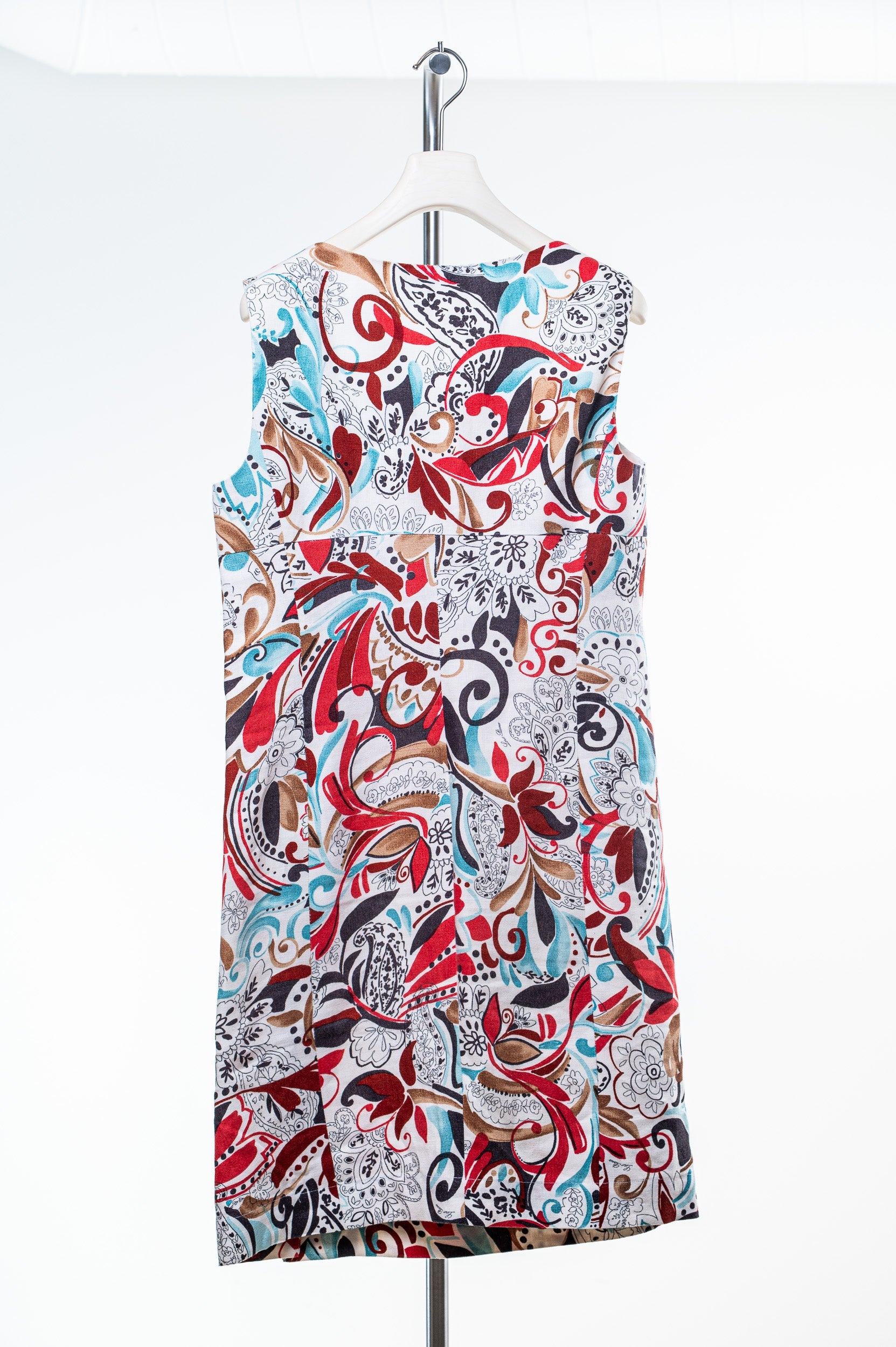 Vintage Red and Blue Print Linen Dress