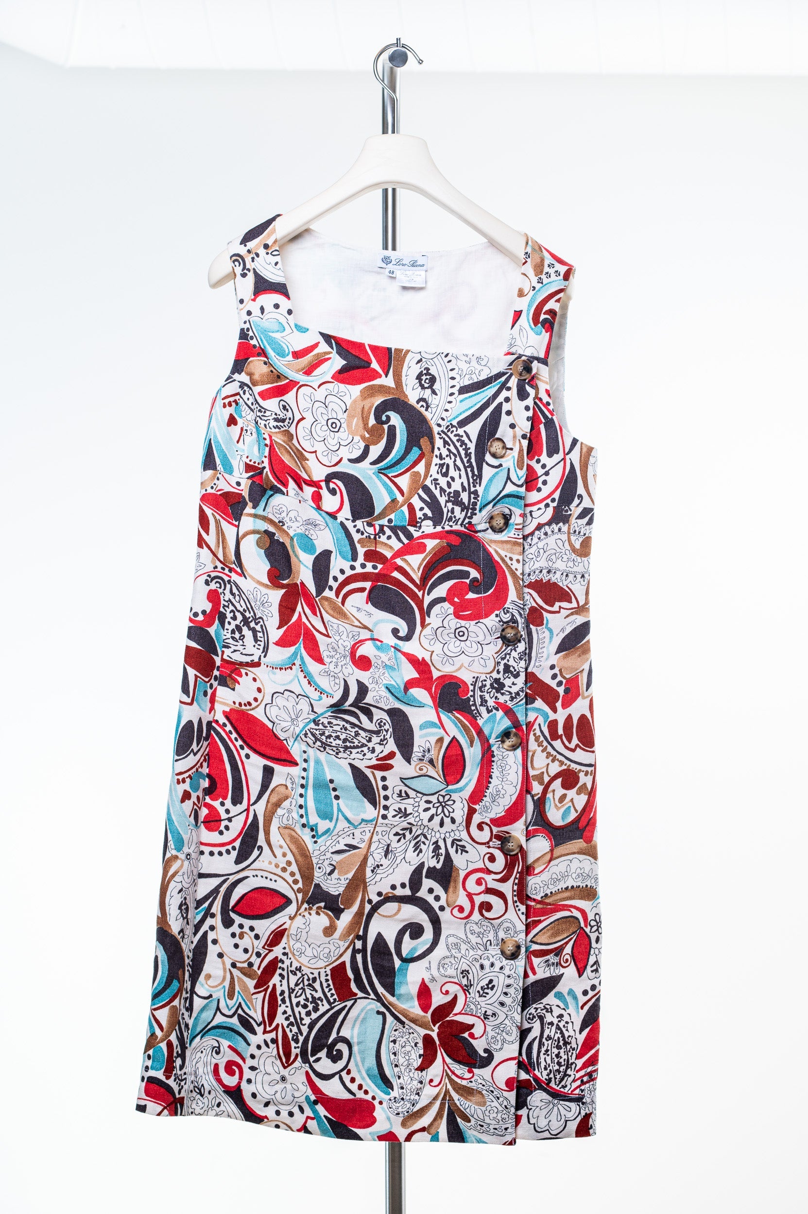 Vintage Red and Blue Print Linen Dress