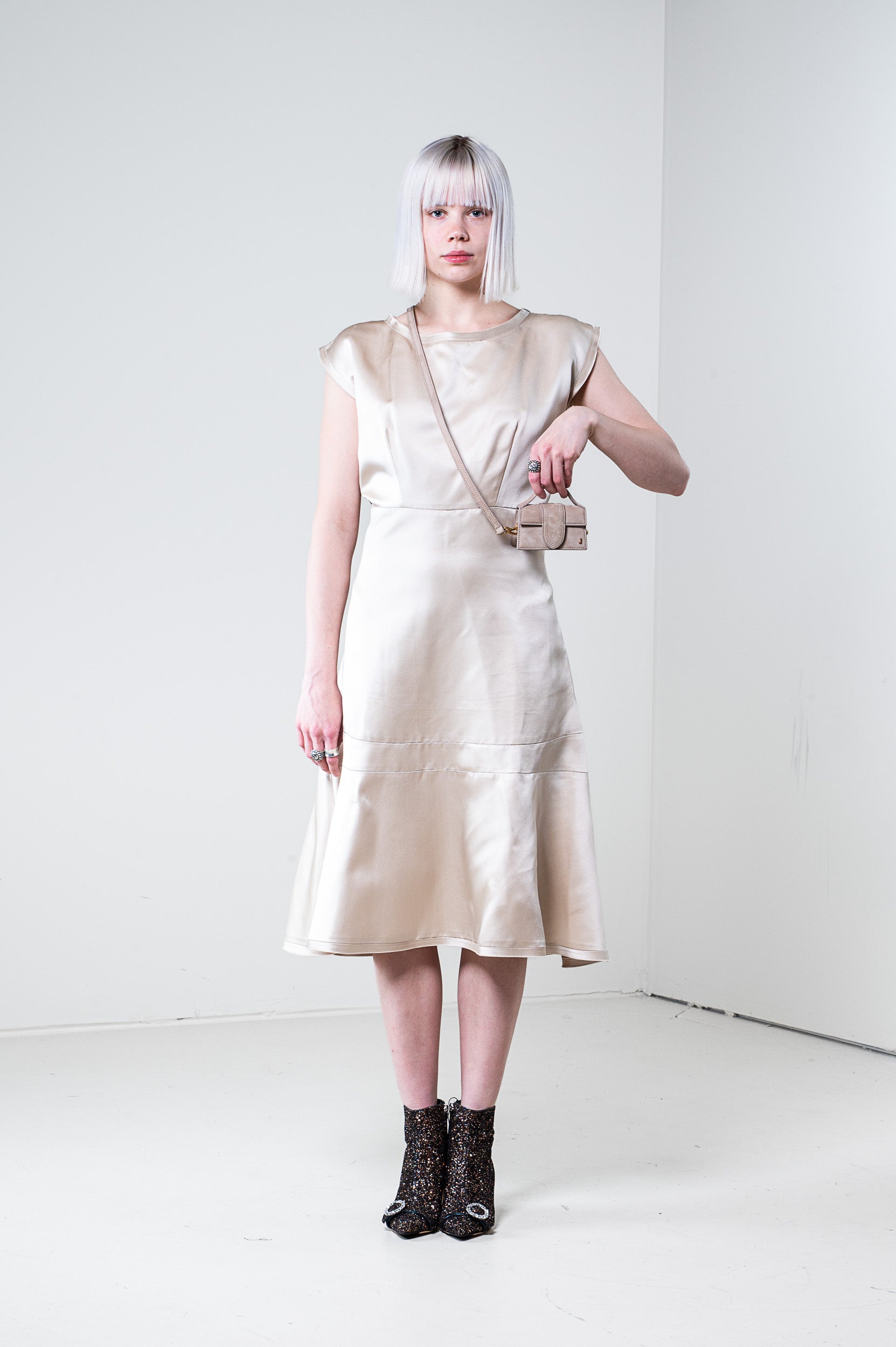 Beige Silk Sleevless Dress