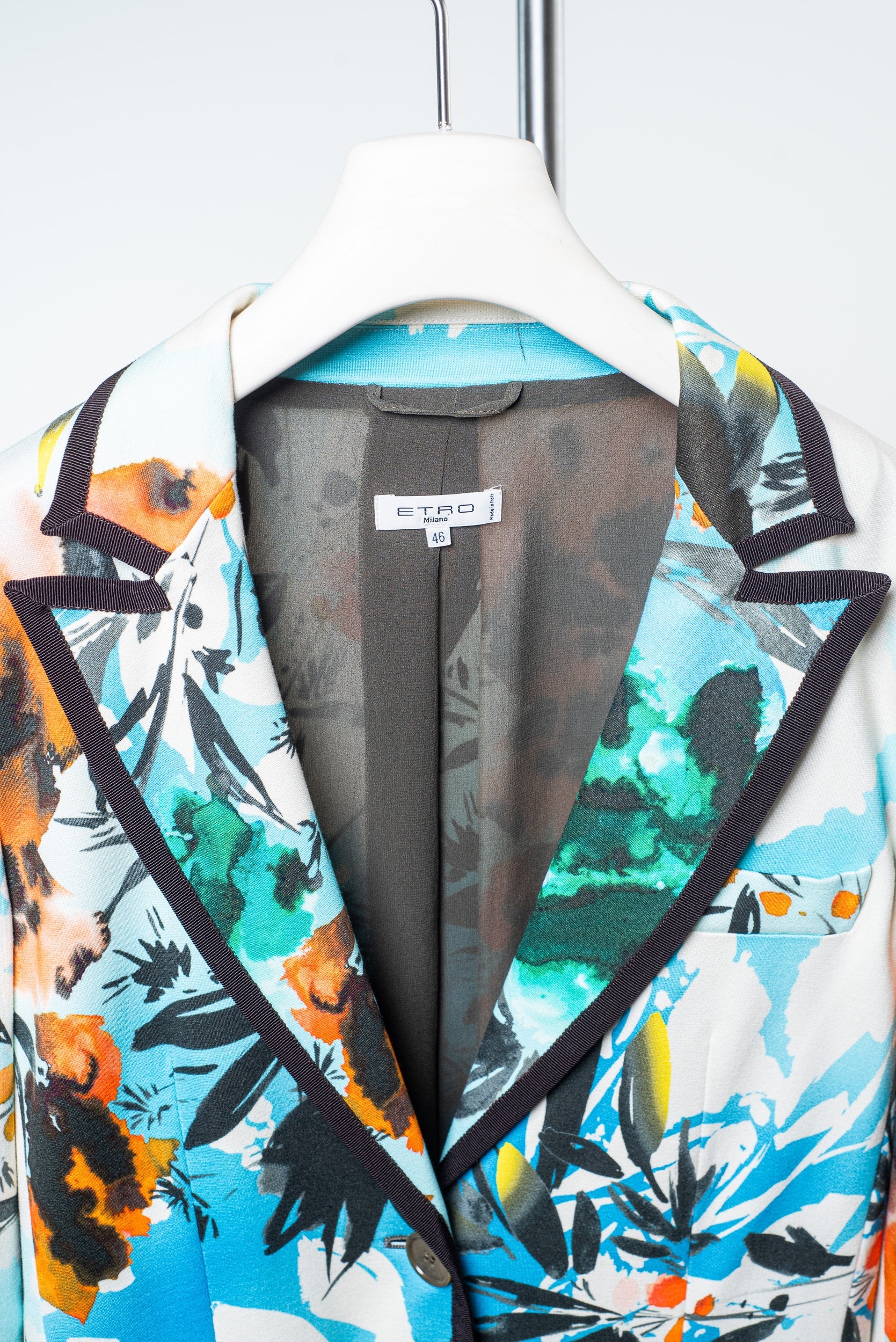 Vintage Blue and Orange Printed Stretchy Blazer