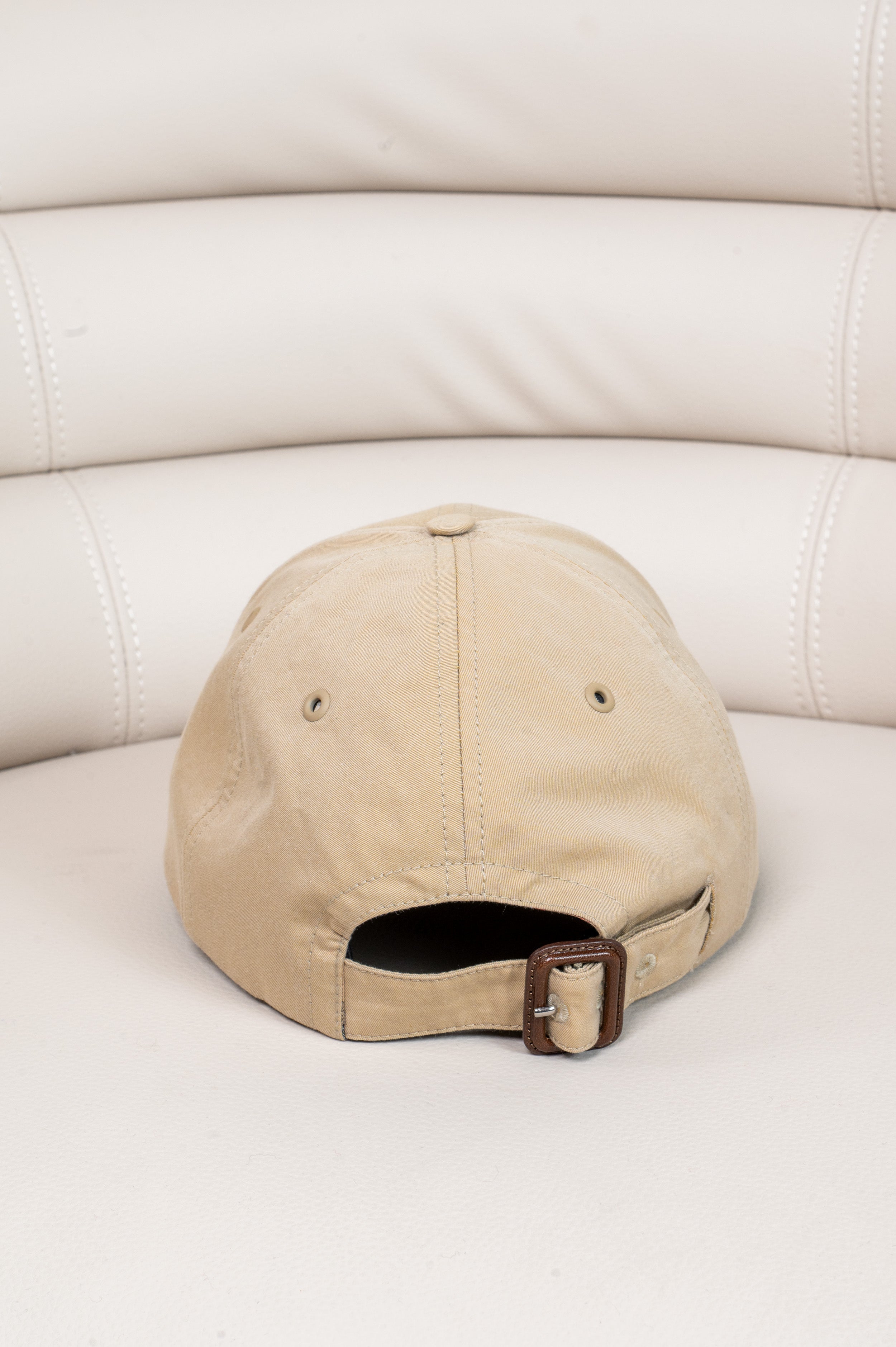Beige Leather Trim Baseball Hat