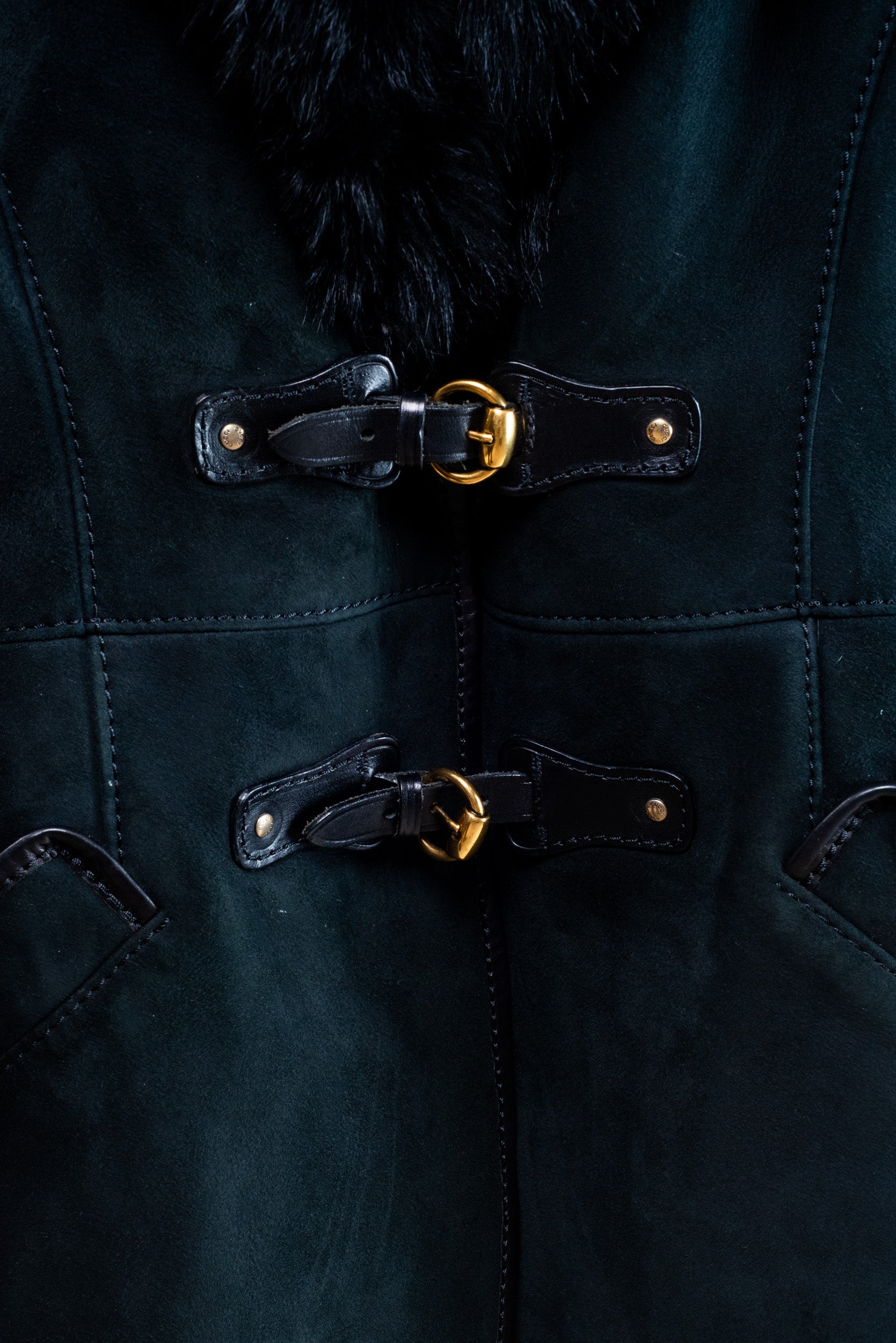 Vintage Black Fur Buckle Jacket