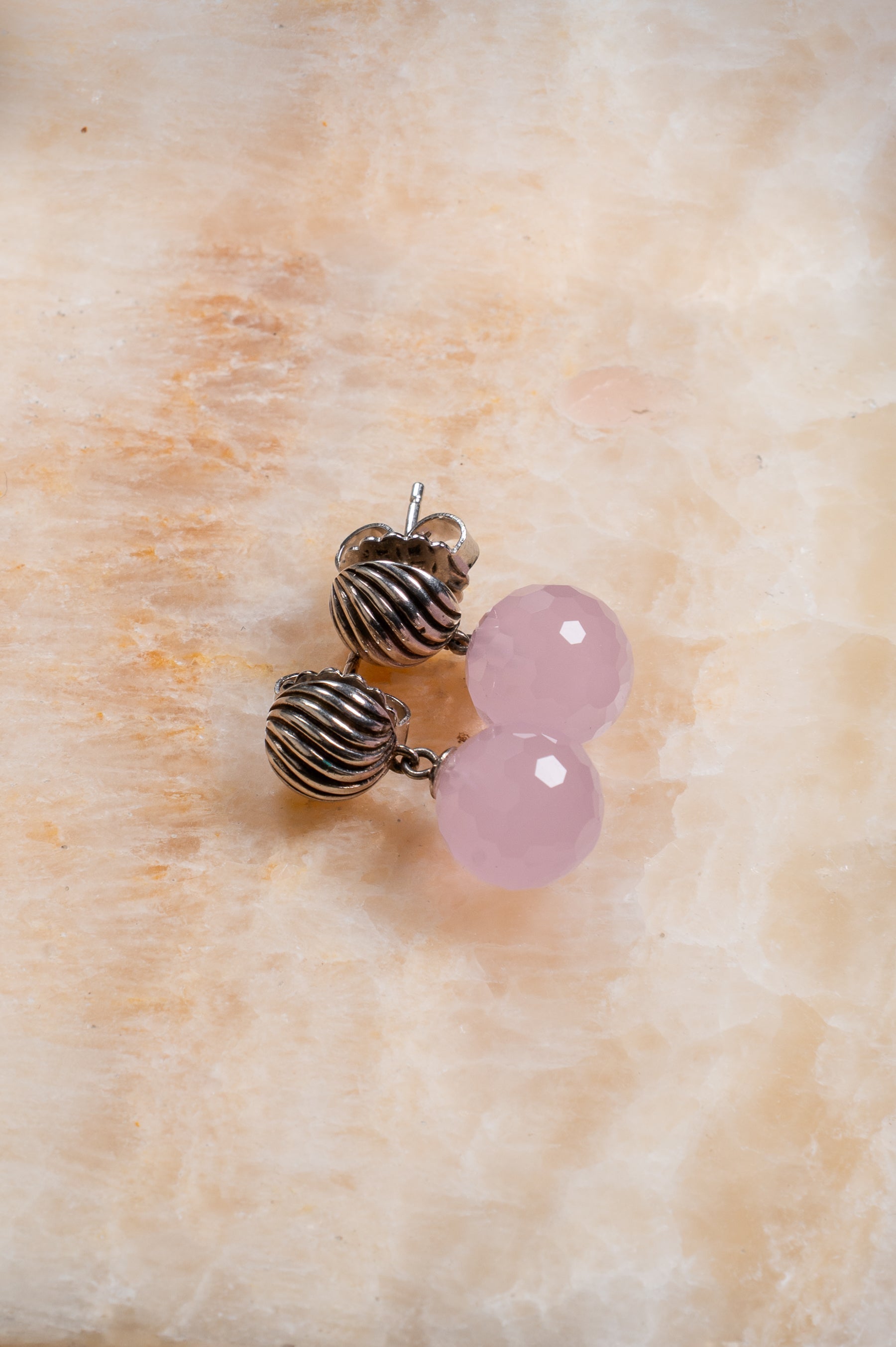 Rose Quartz Round Drop Earrings