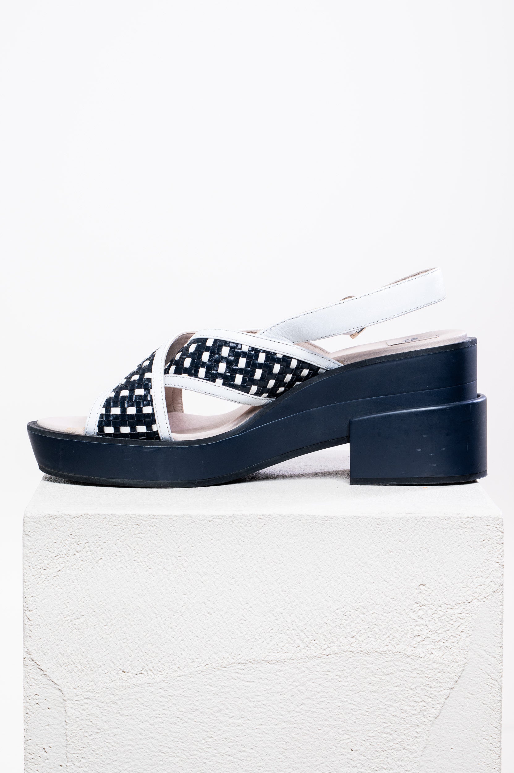 Navy & White Woven Platform Sandals