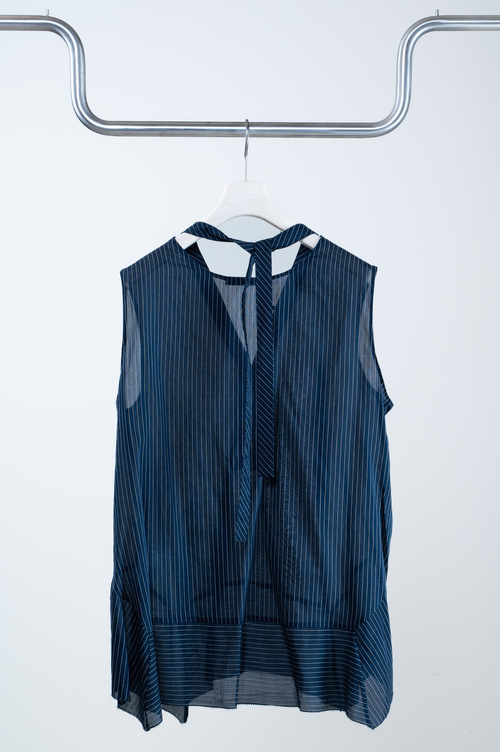 Navy Pinstripe Sleeveless Blouse