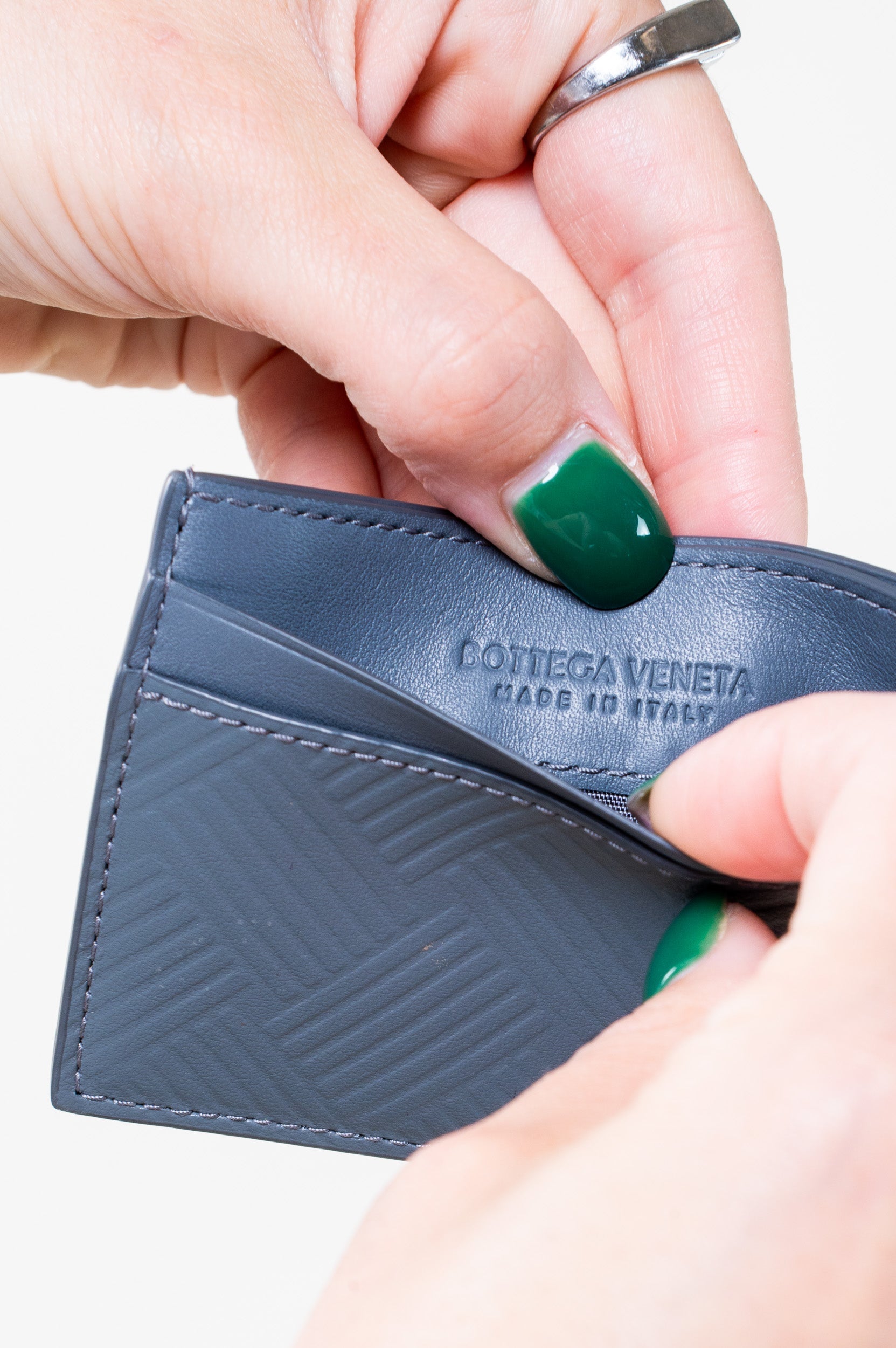 Grey Leather Embossed Card Holder