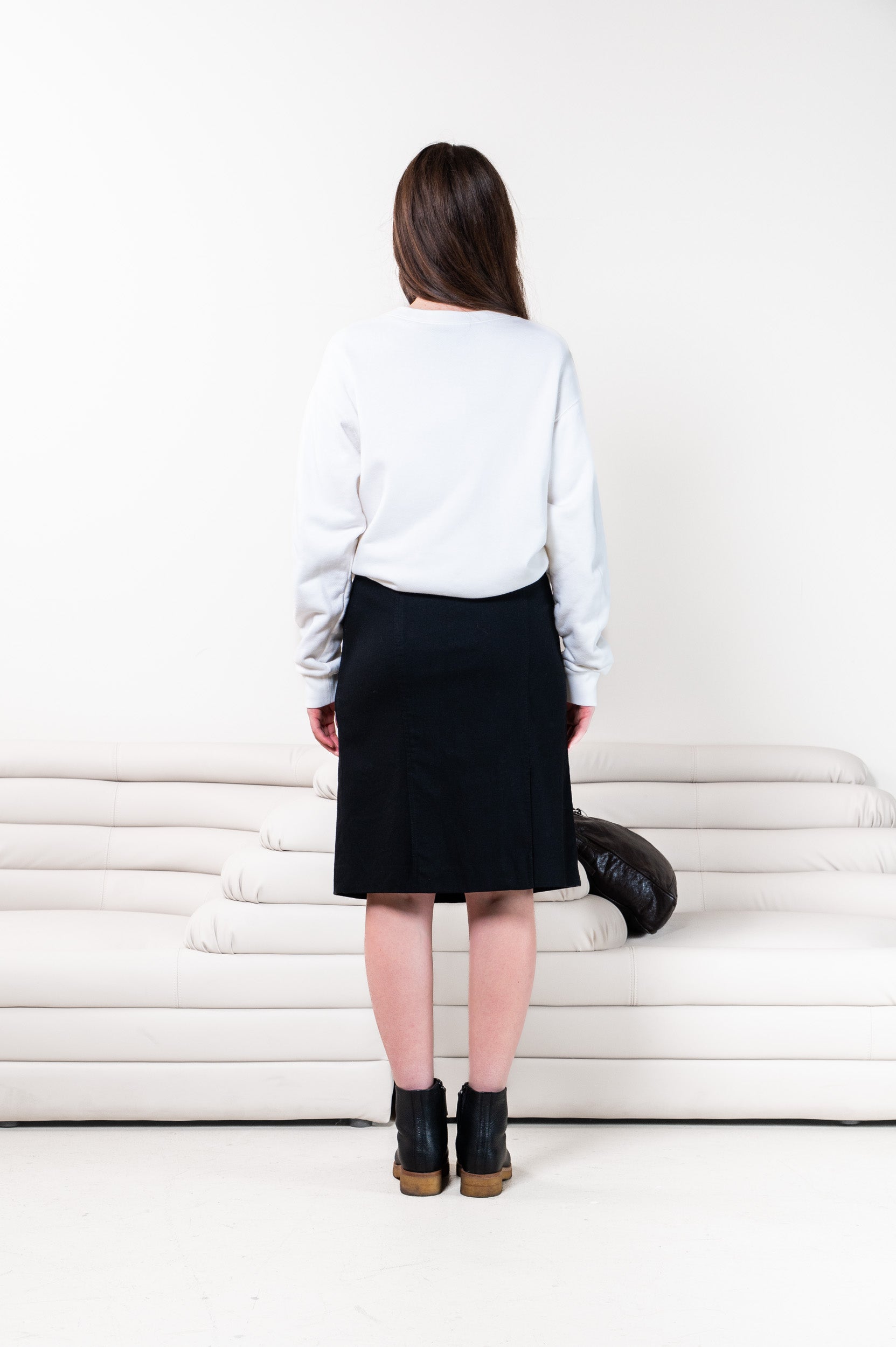 white logo black rhinestone sweater