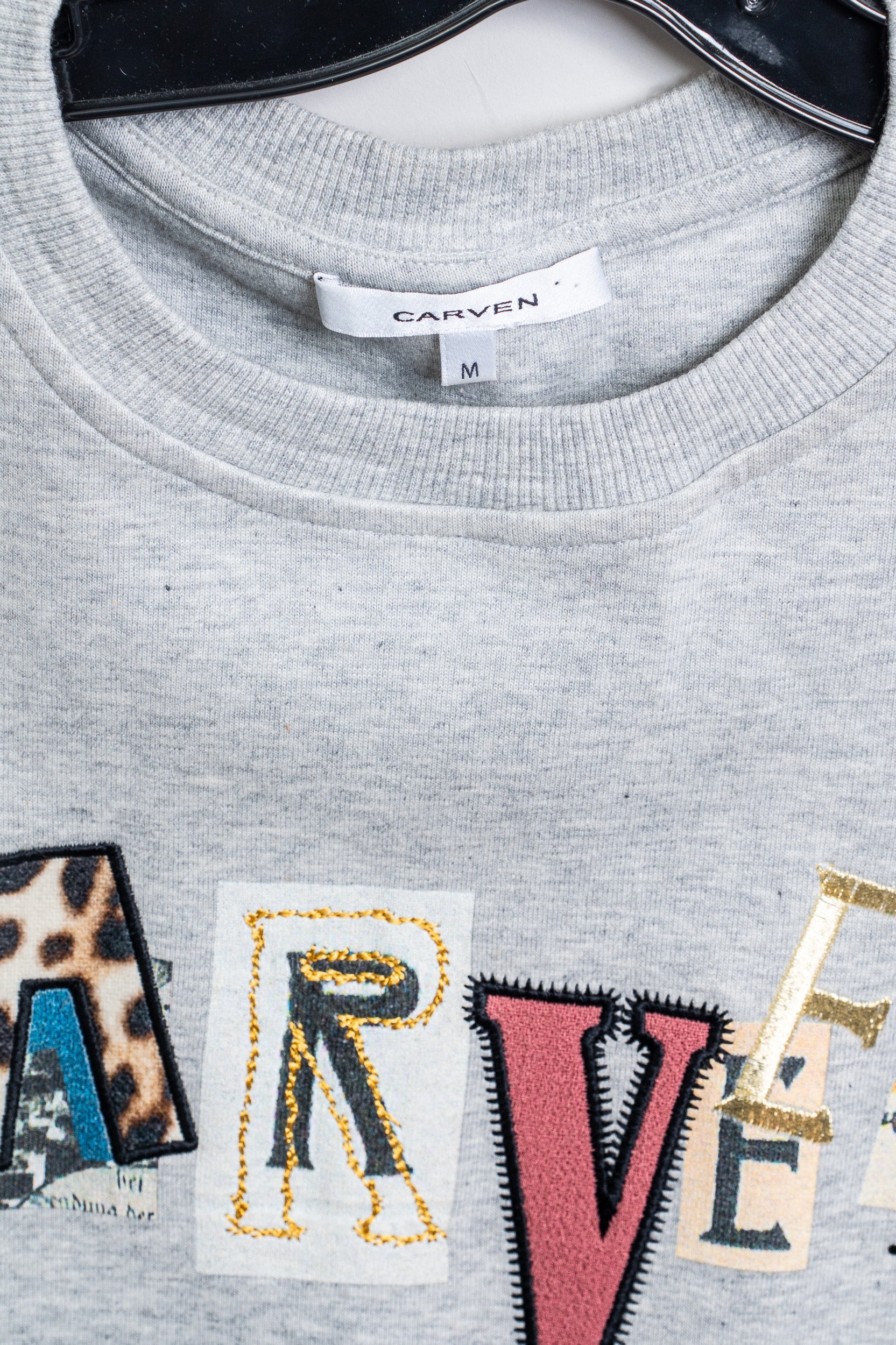 Grey Graphic Carven Crew Neck Sweater Cotton