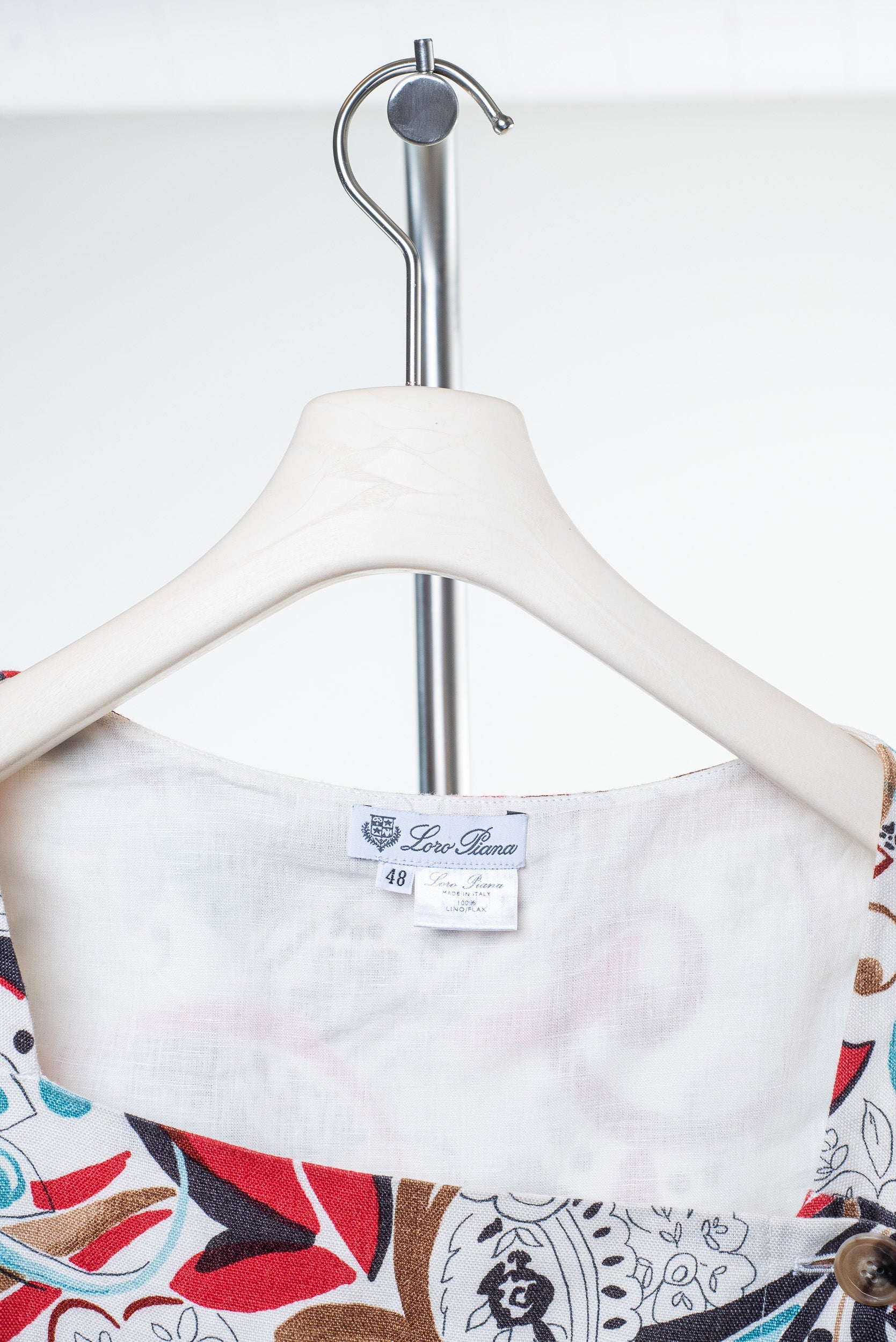 Vintage Red and Blue Print Linen Dress