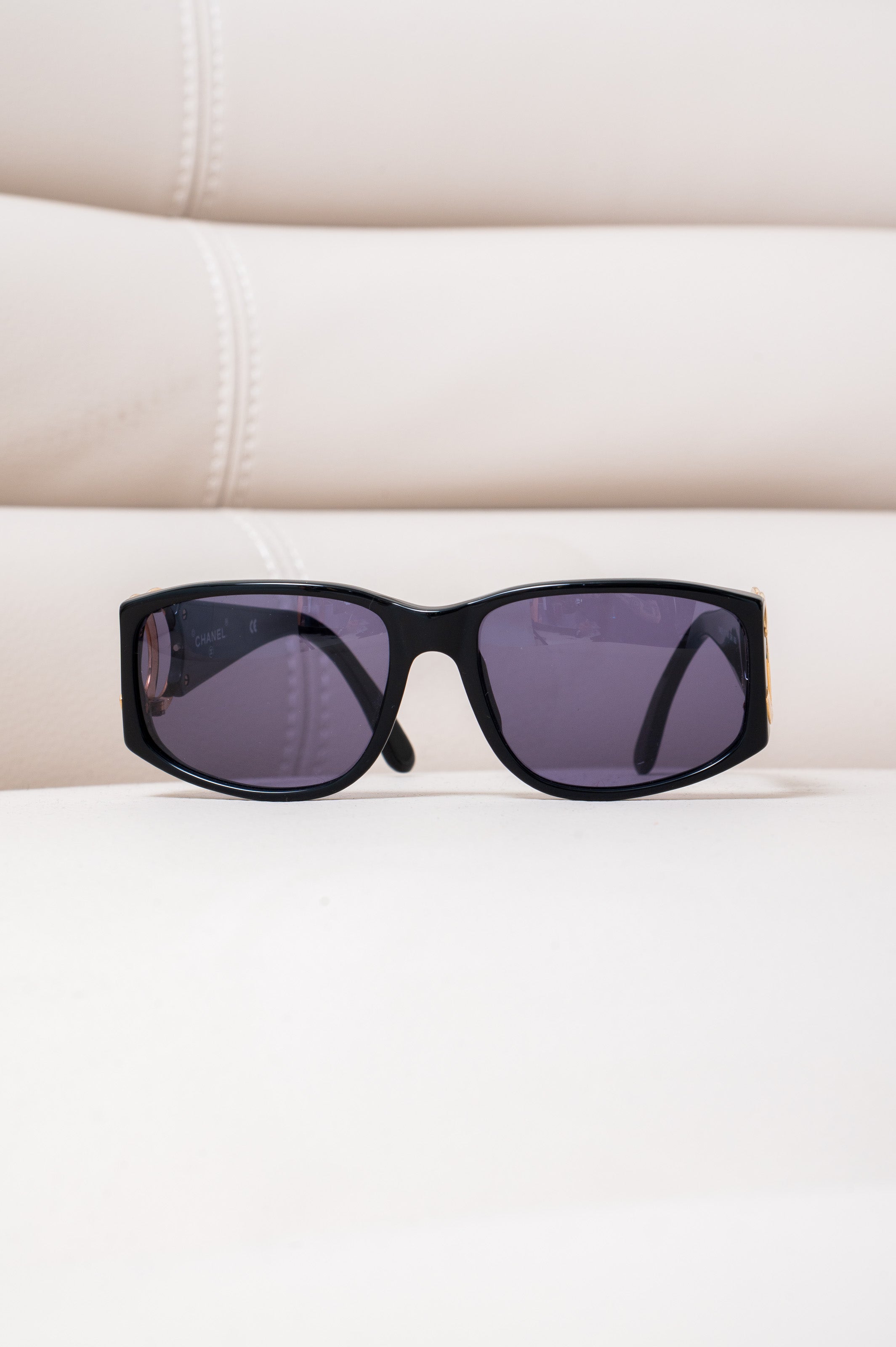 Vintage Black Sunglasses with large Gold CC Detail