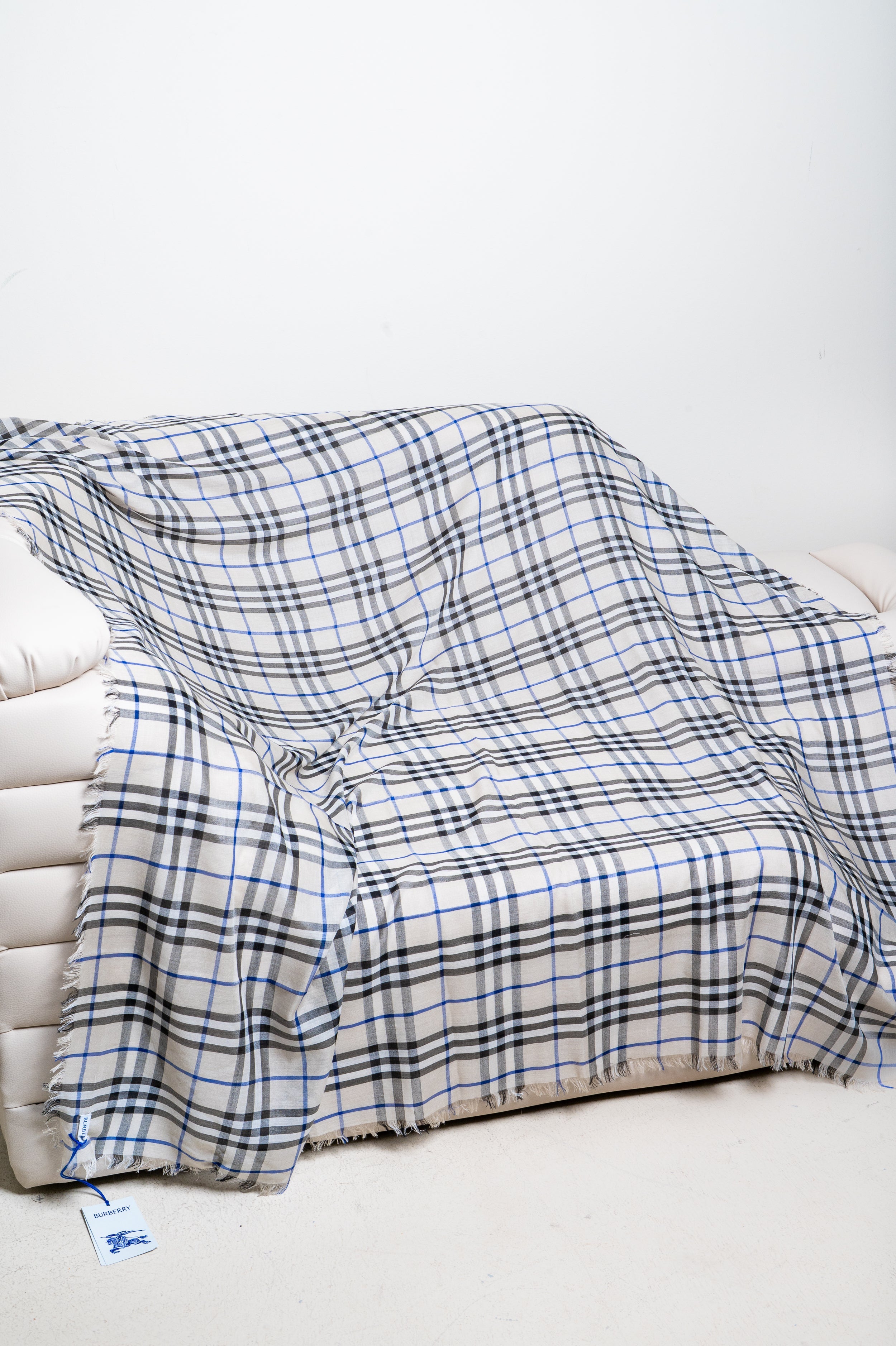 Grey Reversible Check Wool Silk Scarf