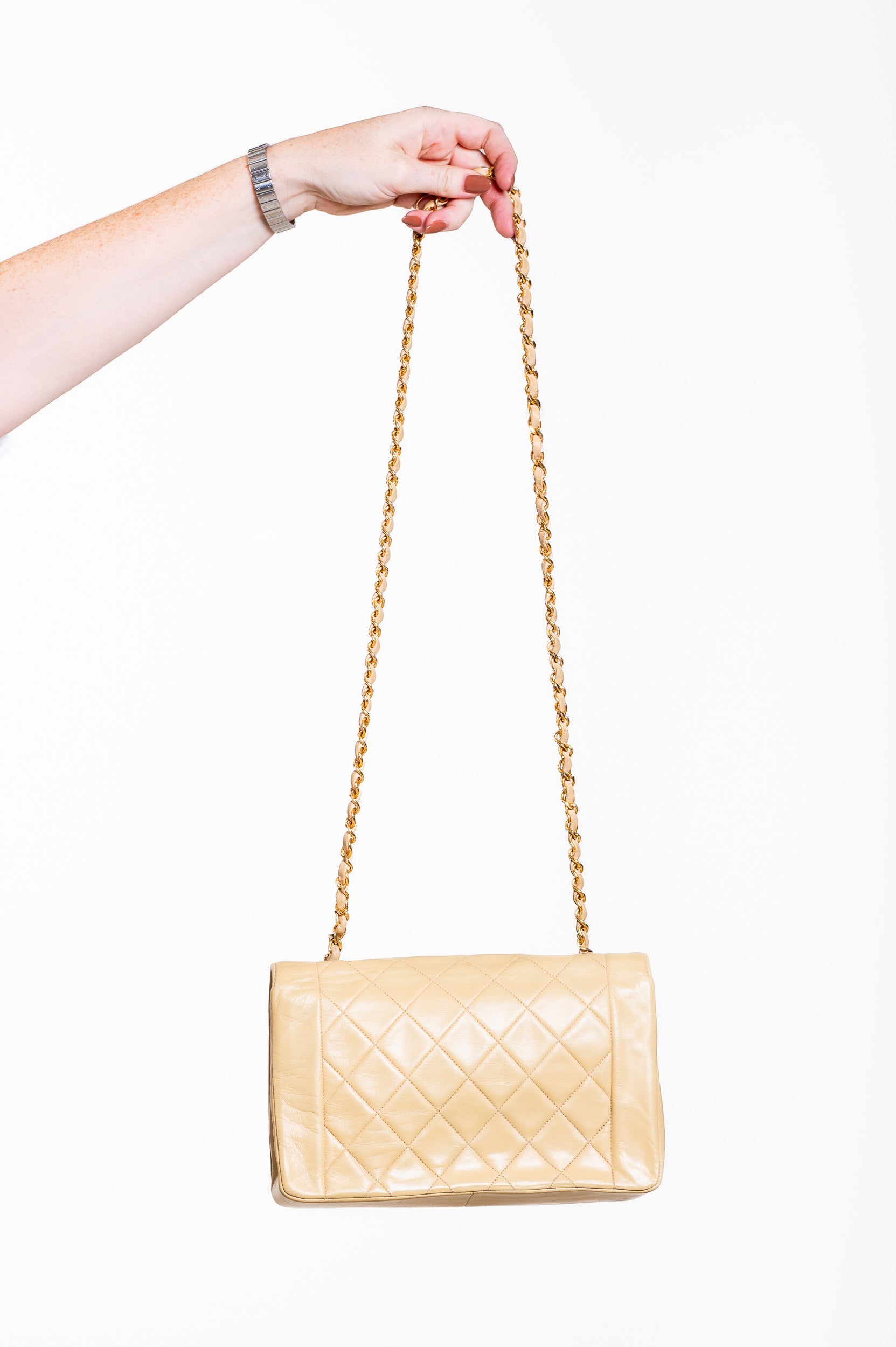 Vintage Small Beige Lambskin Diana Flap Bag