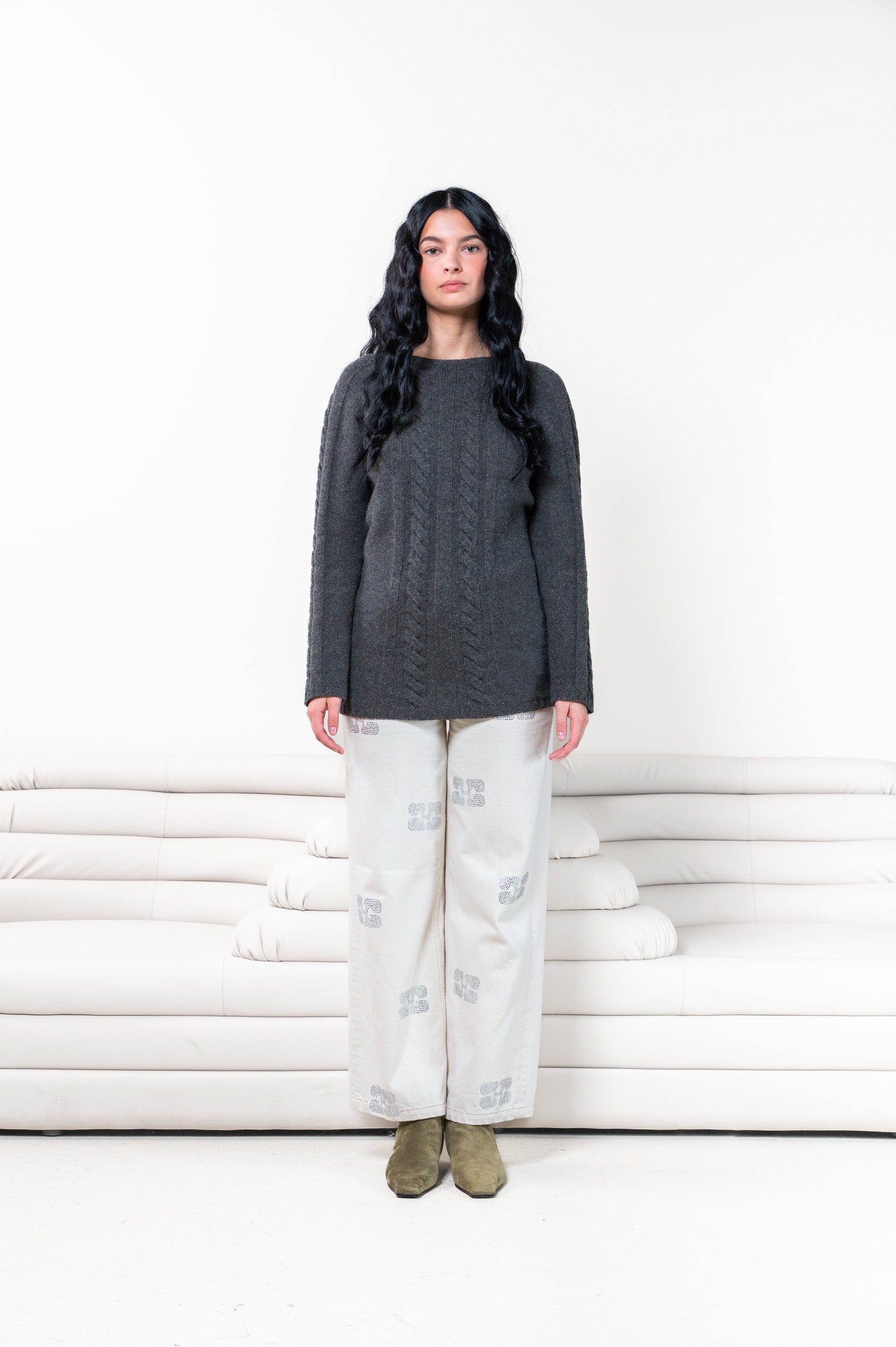 Grey Prada Cable Knit Crewneck