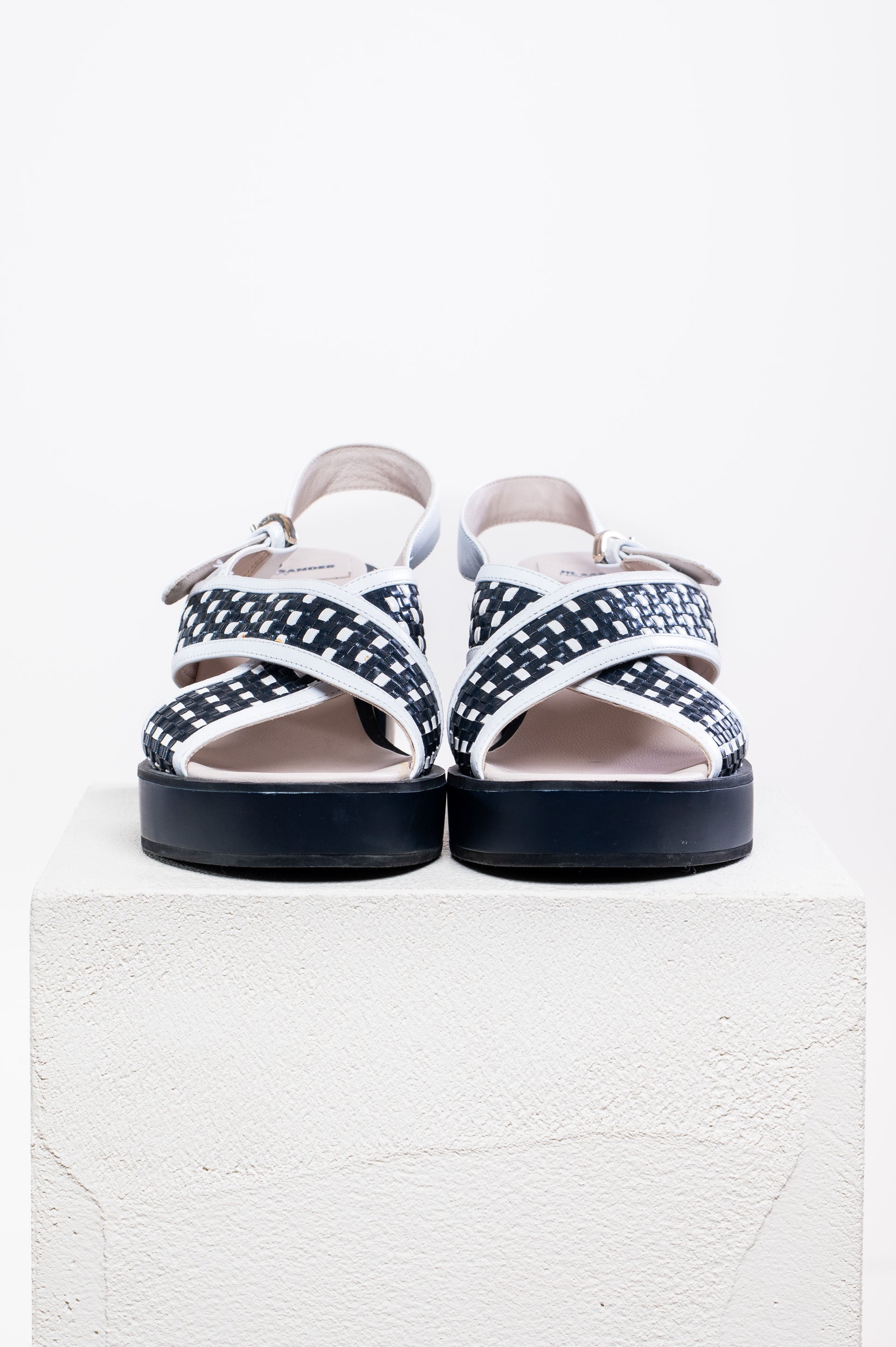 Navy & White Woven Platform Sandals