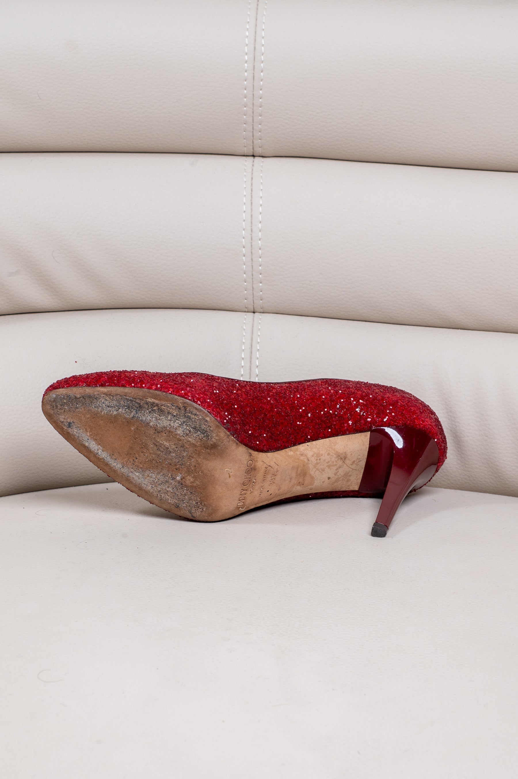 Red Sequin Round Toe Pump