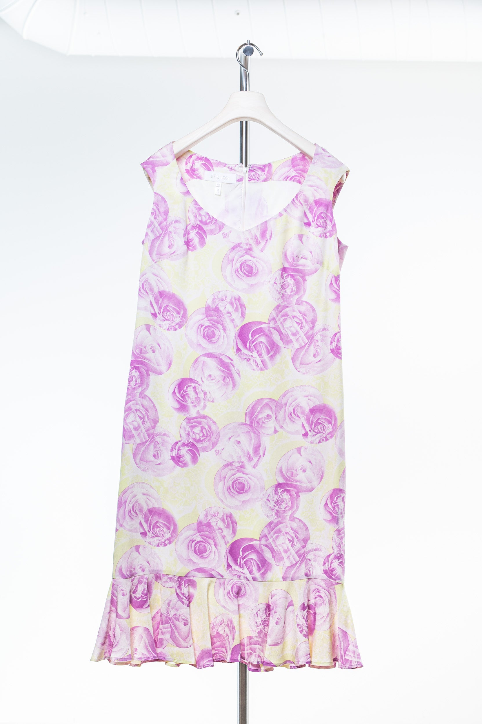 Vintage Purple and Yellow Floral Print Silk Dress