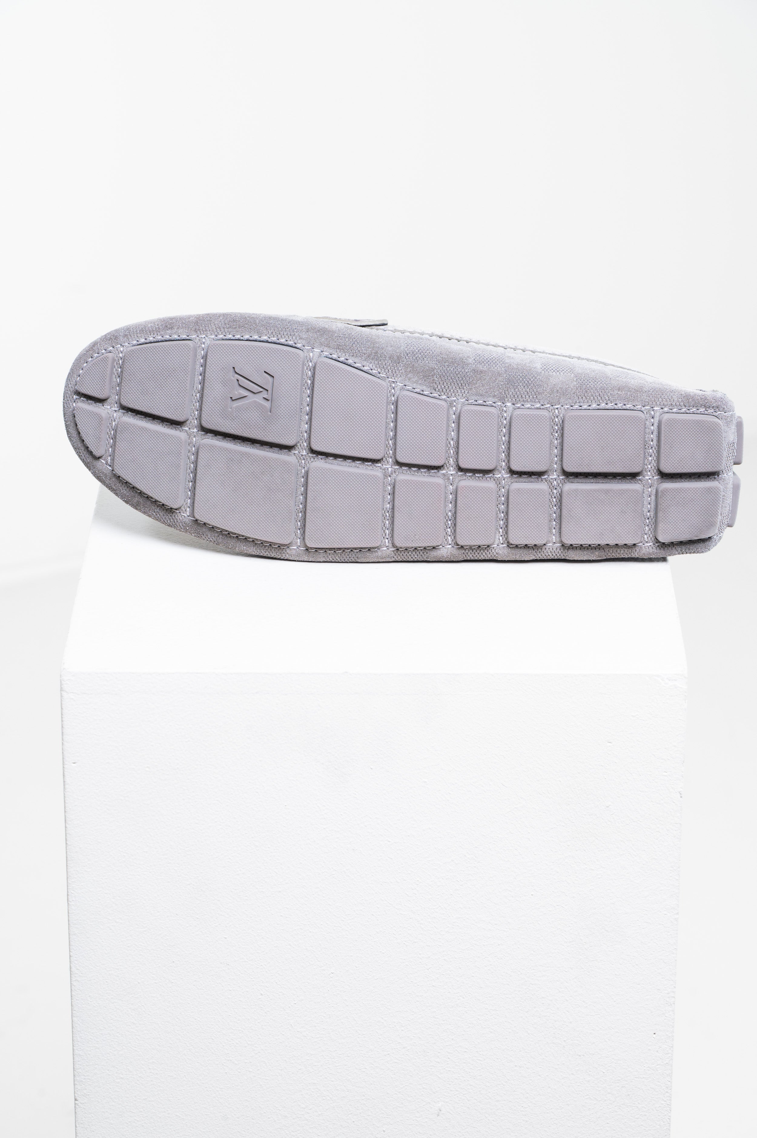 Grey Suede Damier Moccasin Loafers