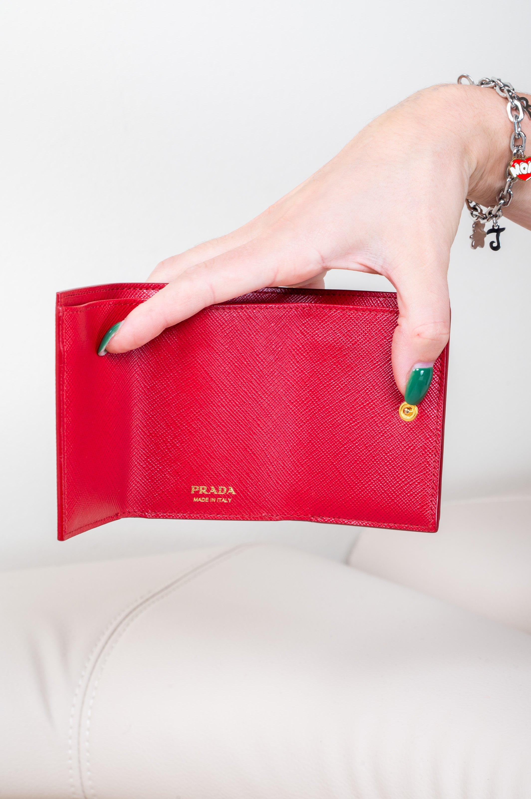Red Saffiano Leather Trifold Wallet