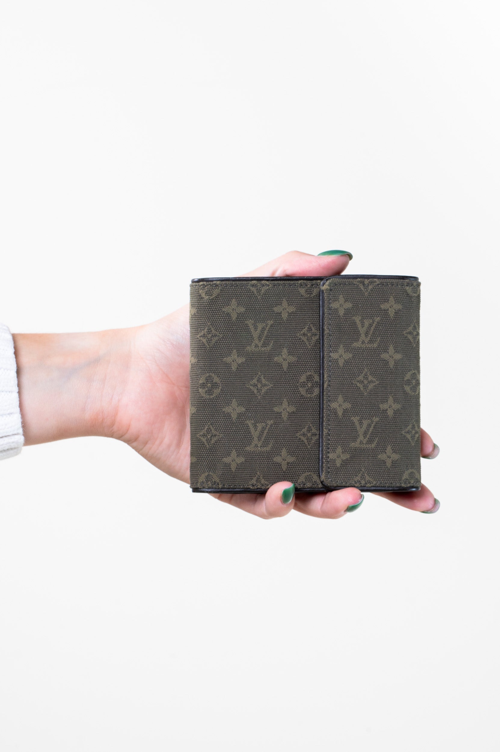 green mini lin canvas square wallet