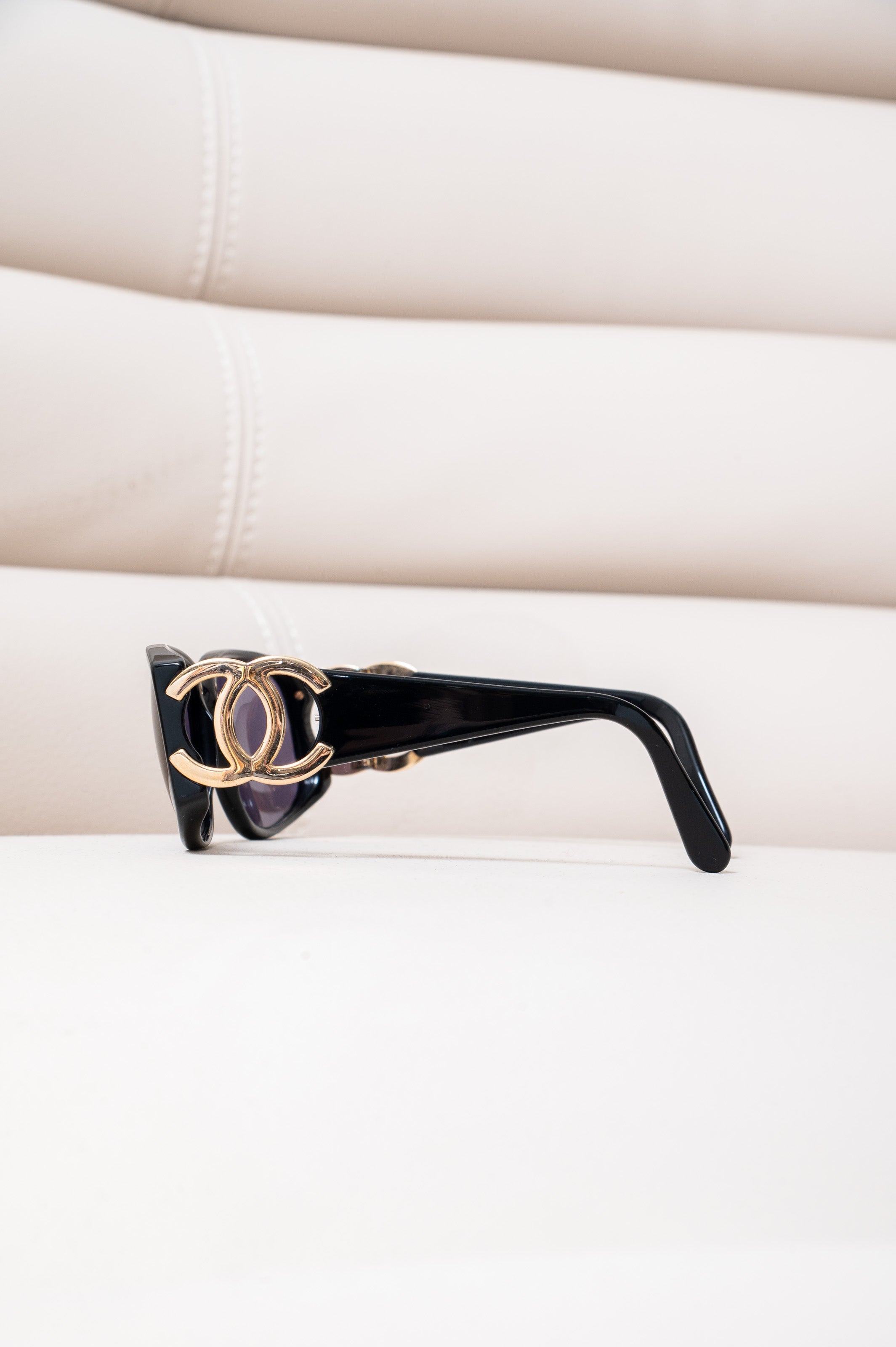 Vintage Black Sunglasses with large Gold CC Detail