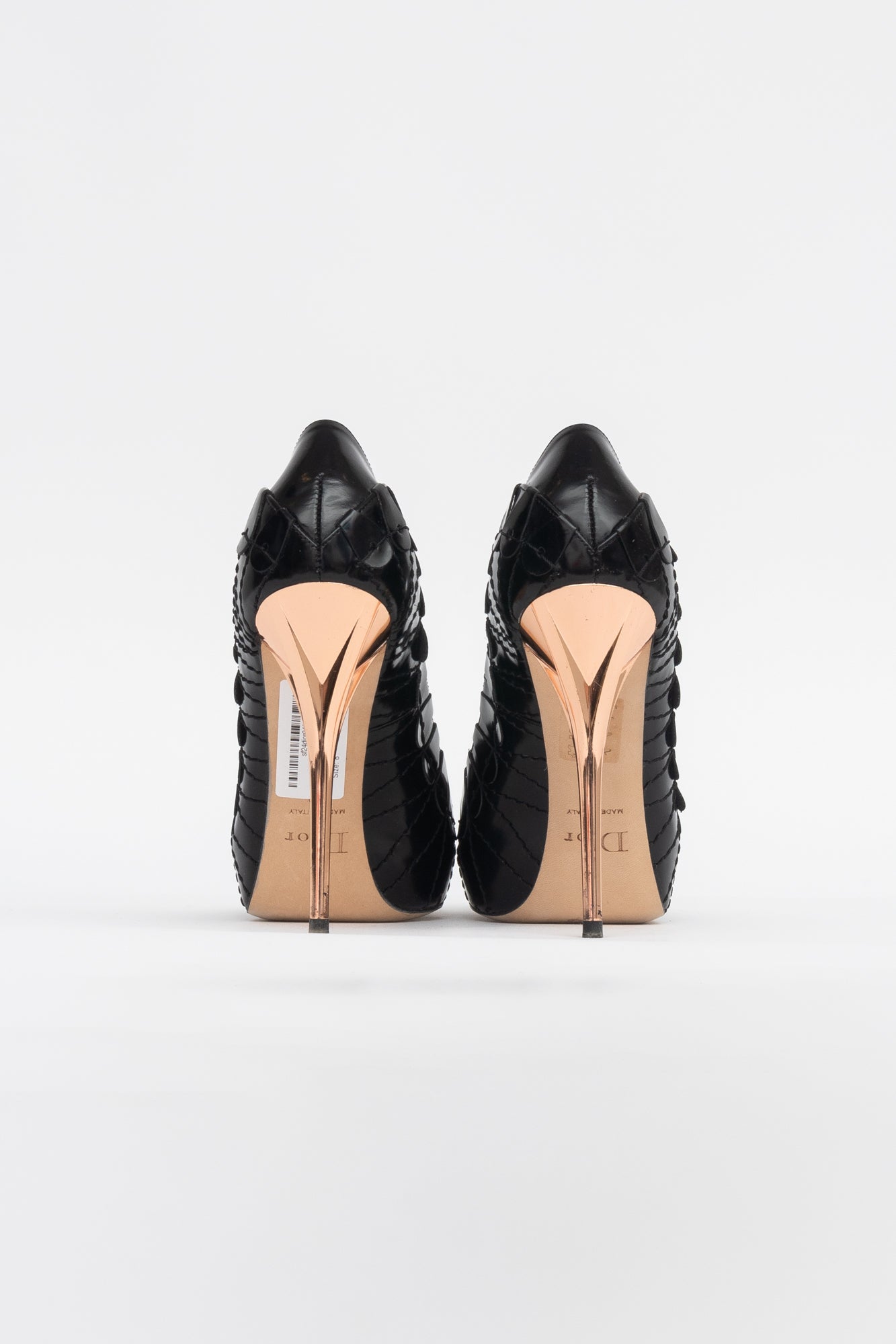 Rose-Gold Black Patent Pumps