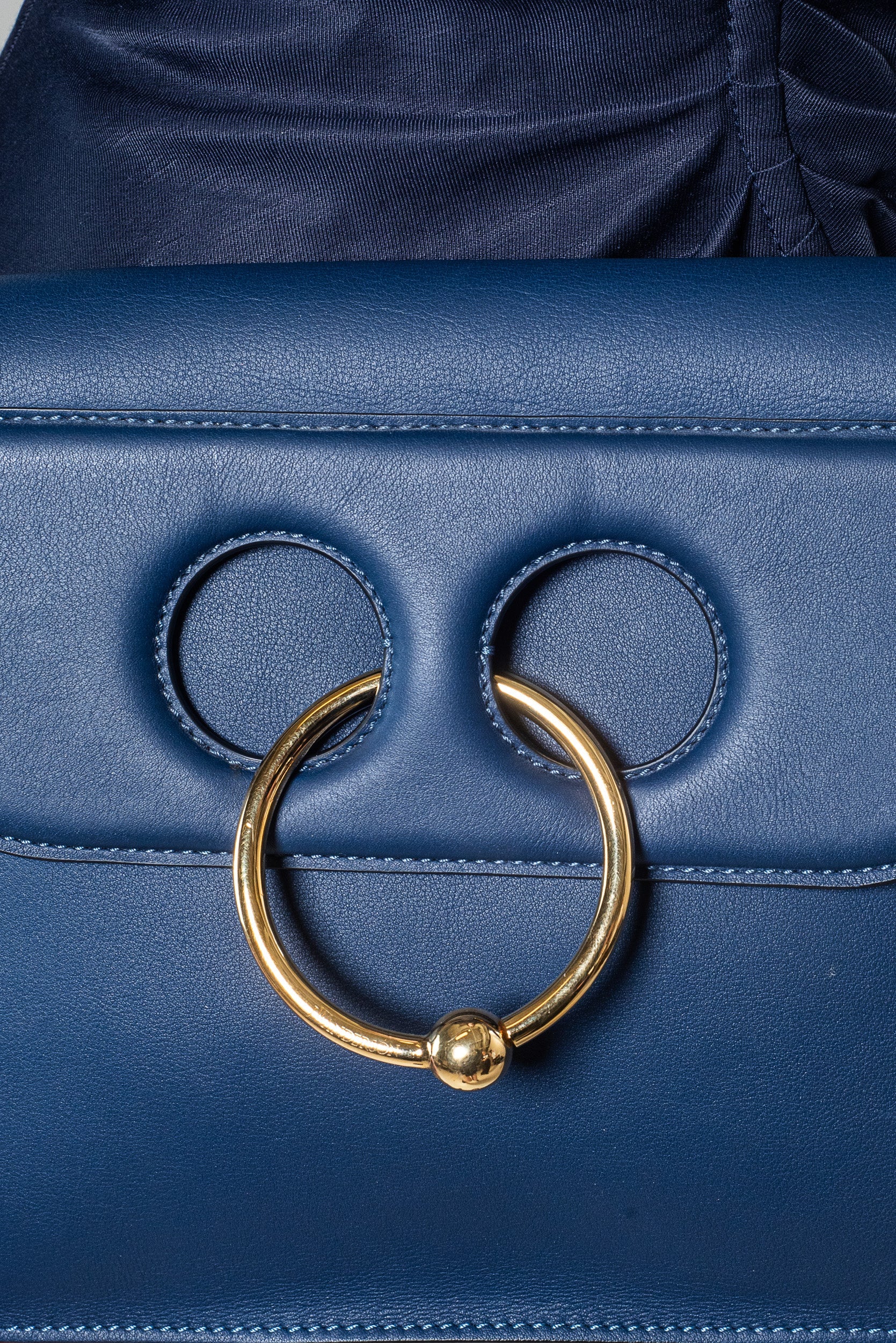 Navy Leather Flap Shoulder Bag