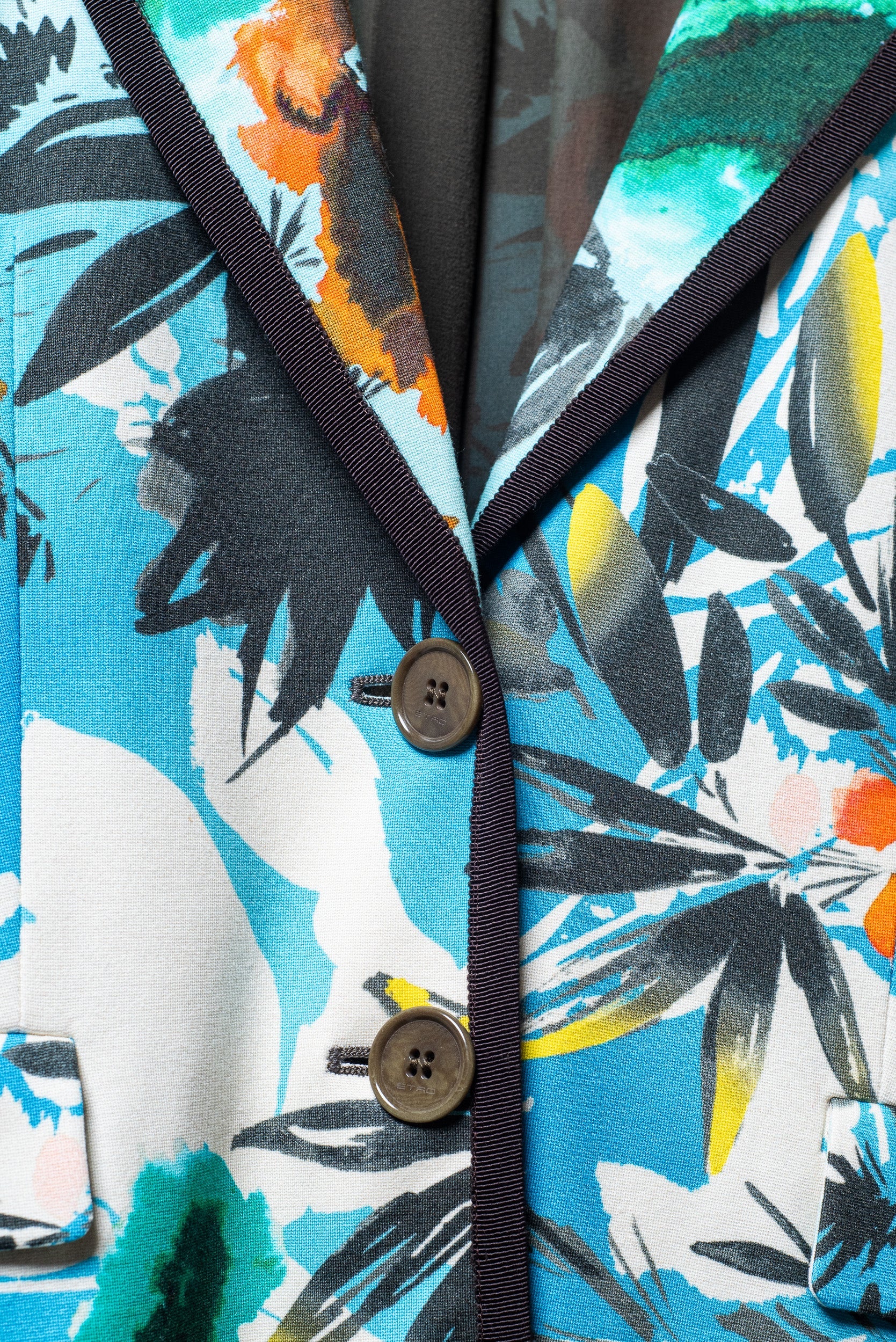 Vintage Blue and Orange Printed Stretchy Blazer