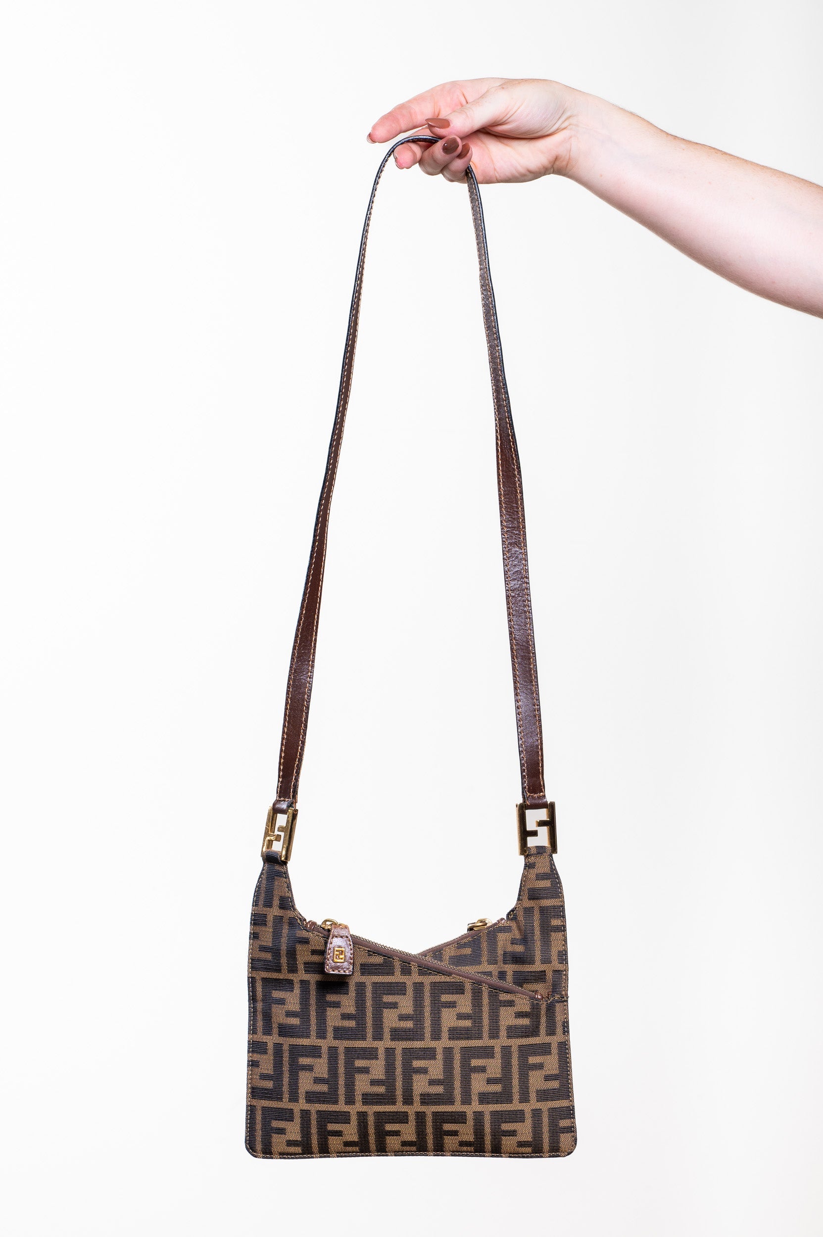 Vintage Zucca Canvas Shoulder Bag Black Brown