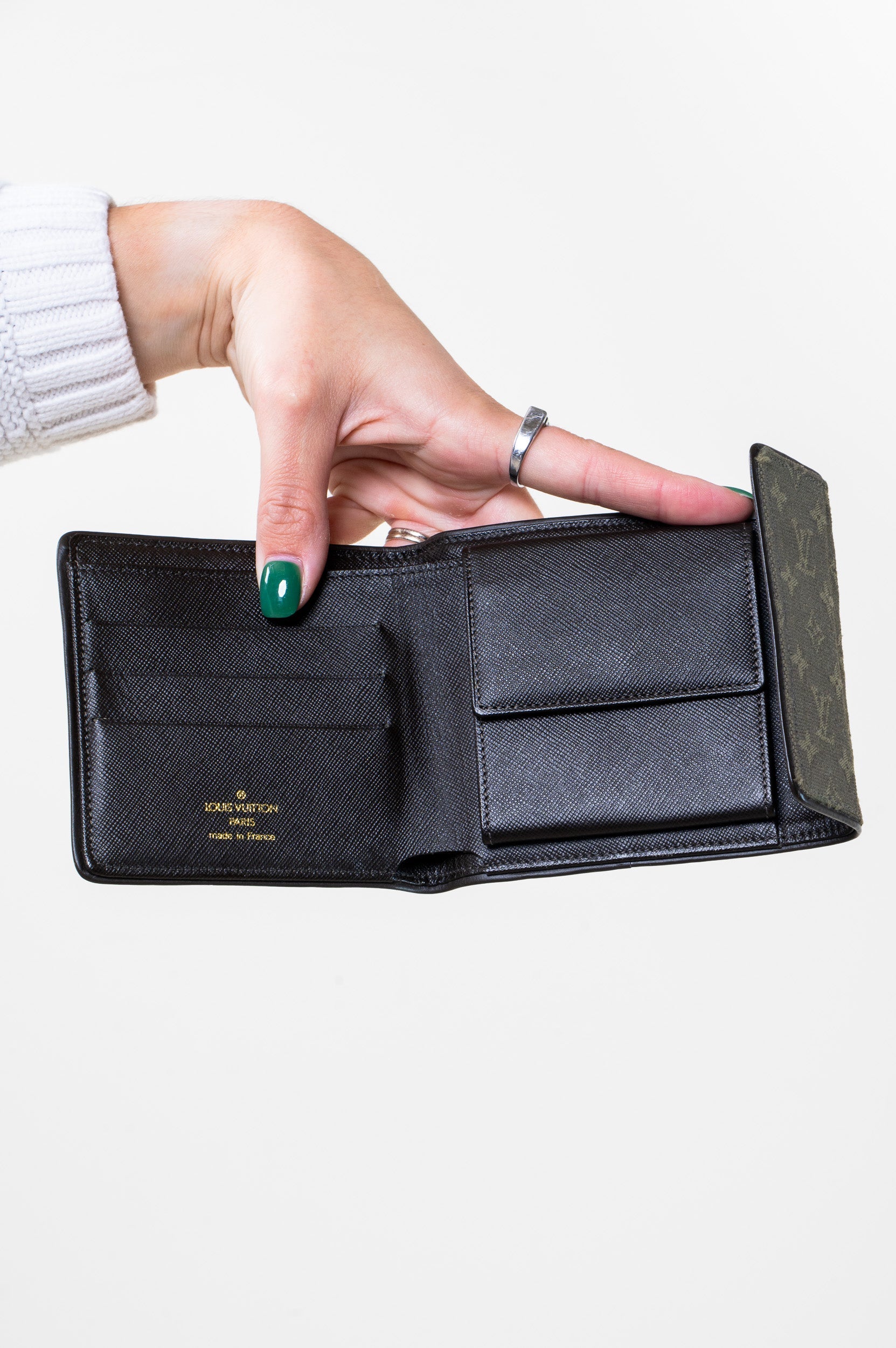green mini lin canvas square wallet