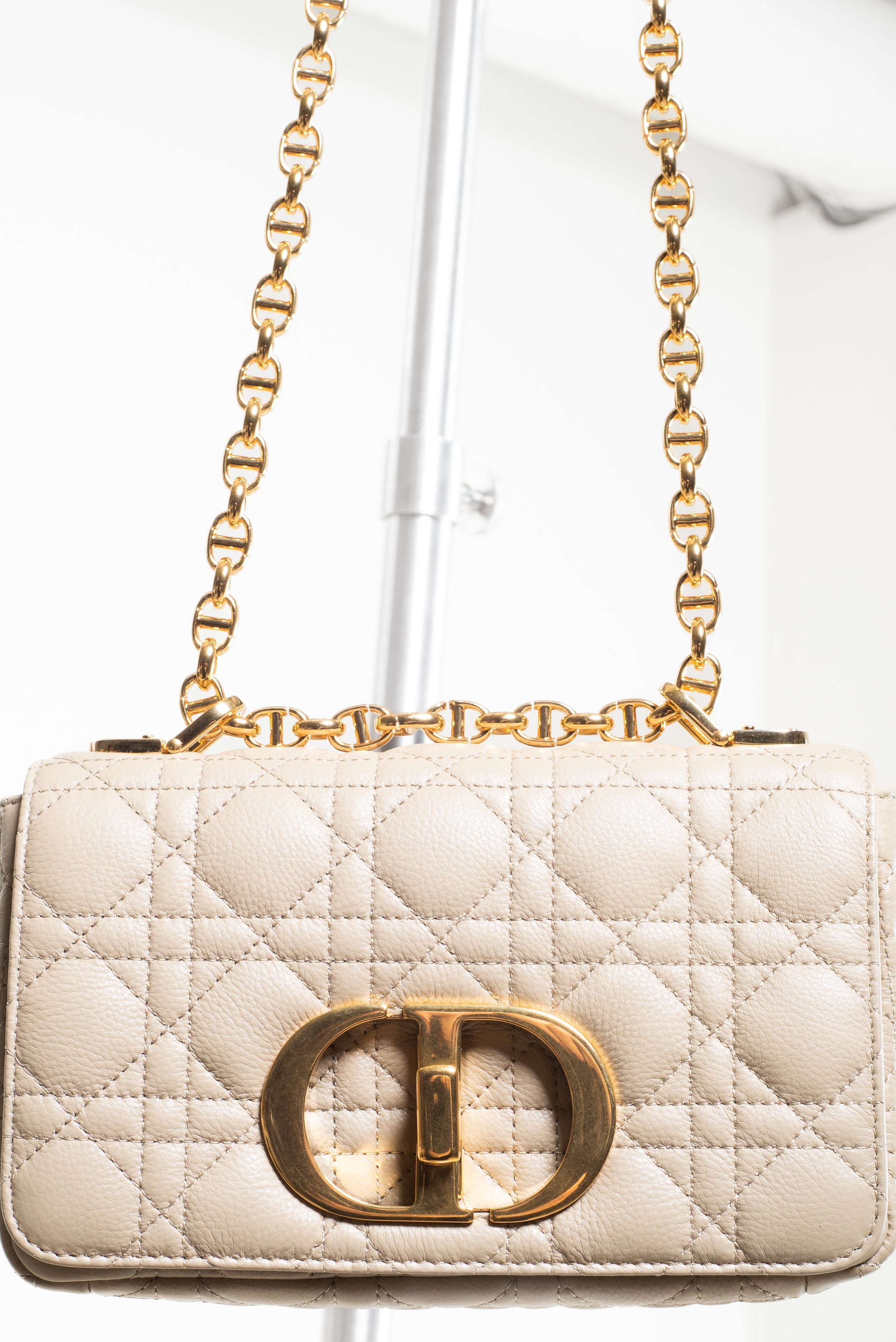 Small Beige Cannage Calfskin Caro Bag