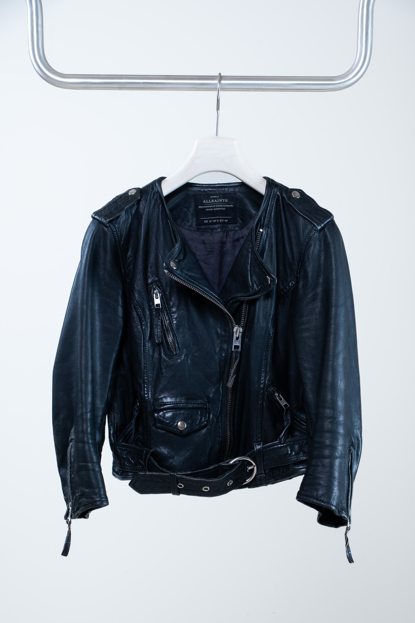 raullong007様ALLSAINTS LEATHERBIKERJACKET AllSaints Cropped Riley Moto Leather Jacket - Size 8 | Luxury Resale