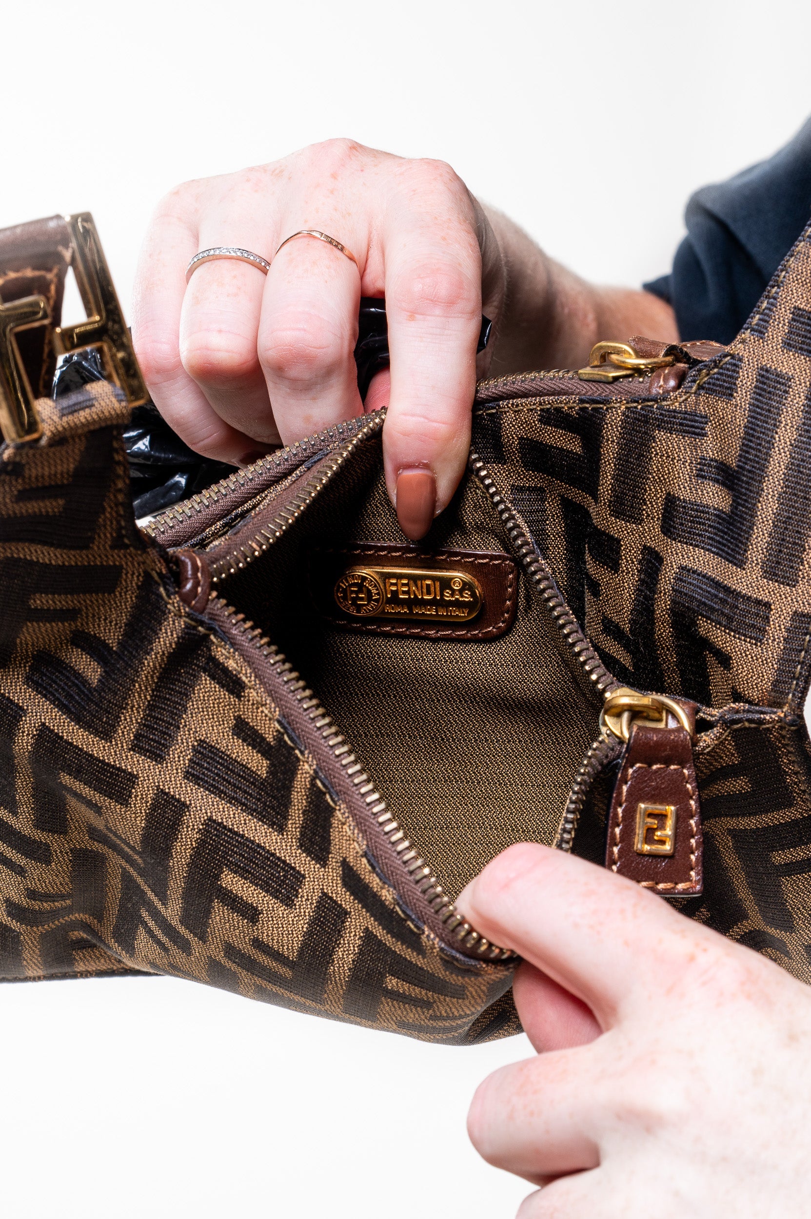 Vintage Zucca Canvas Shoulder Bag Black Brown