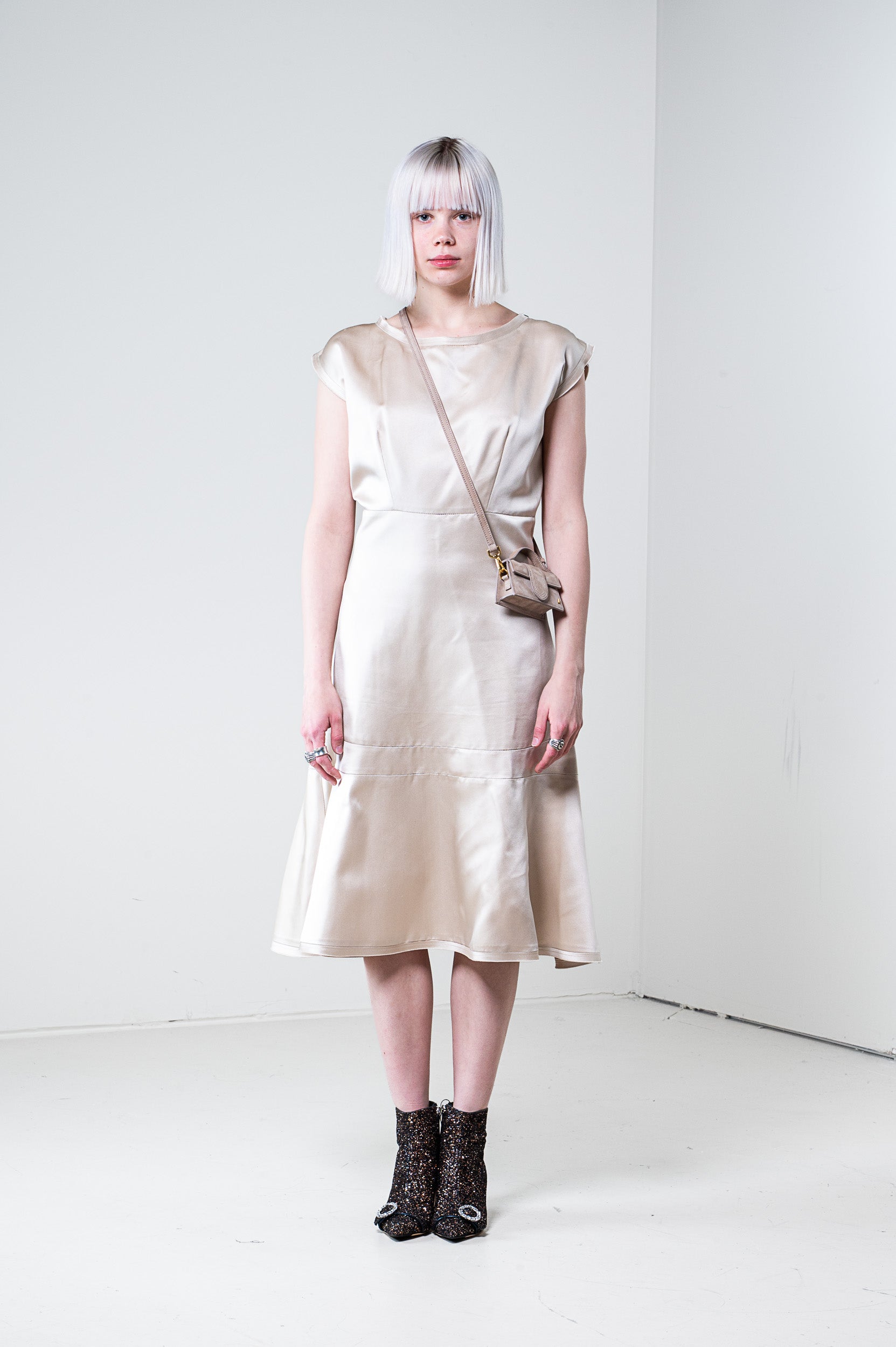 Beige Silk Sleevless Dress