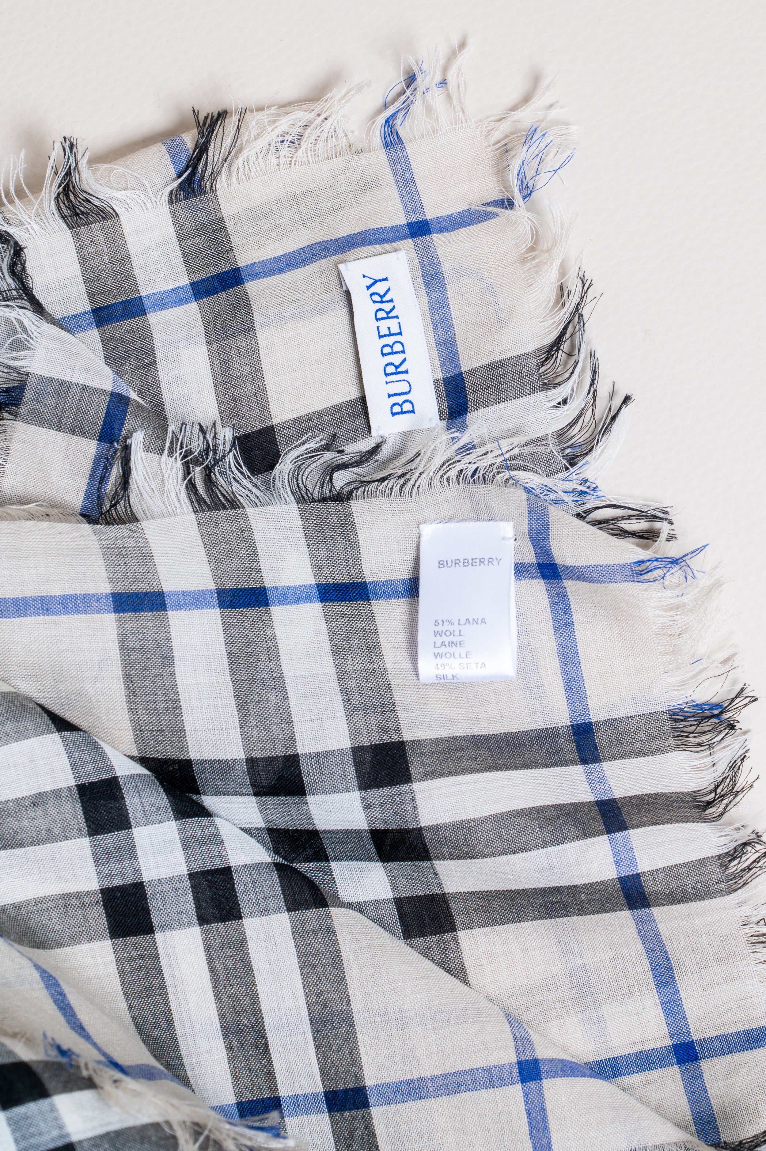 Grey Reversible Check Wool Silk Scarf