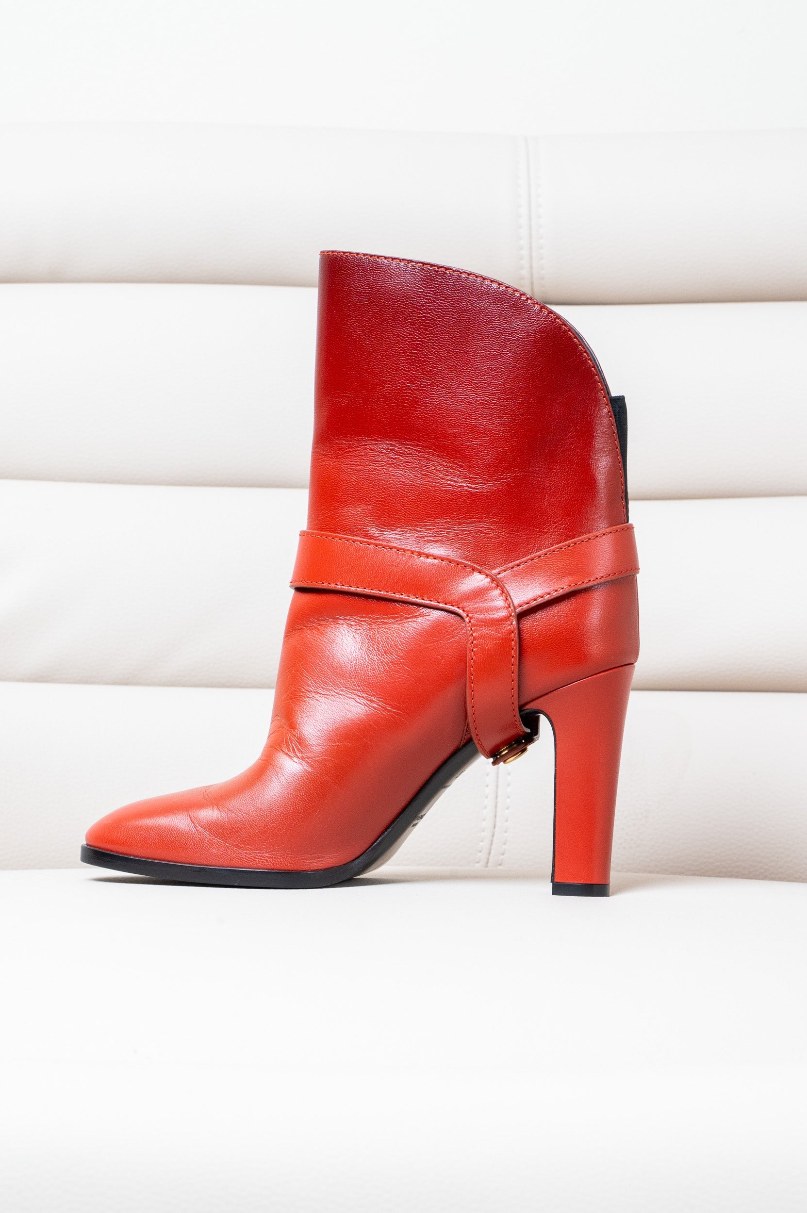 Terracotta Red Eden Leather Heeled Ankle Boot