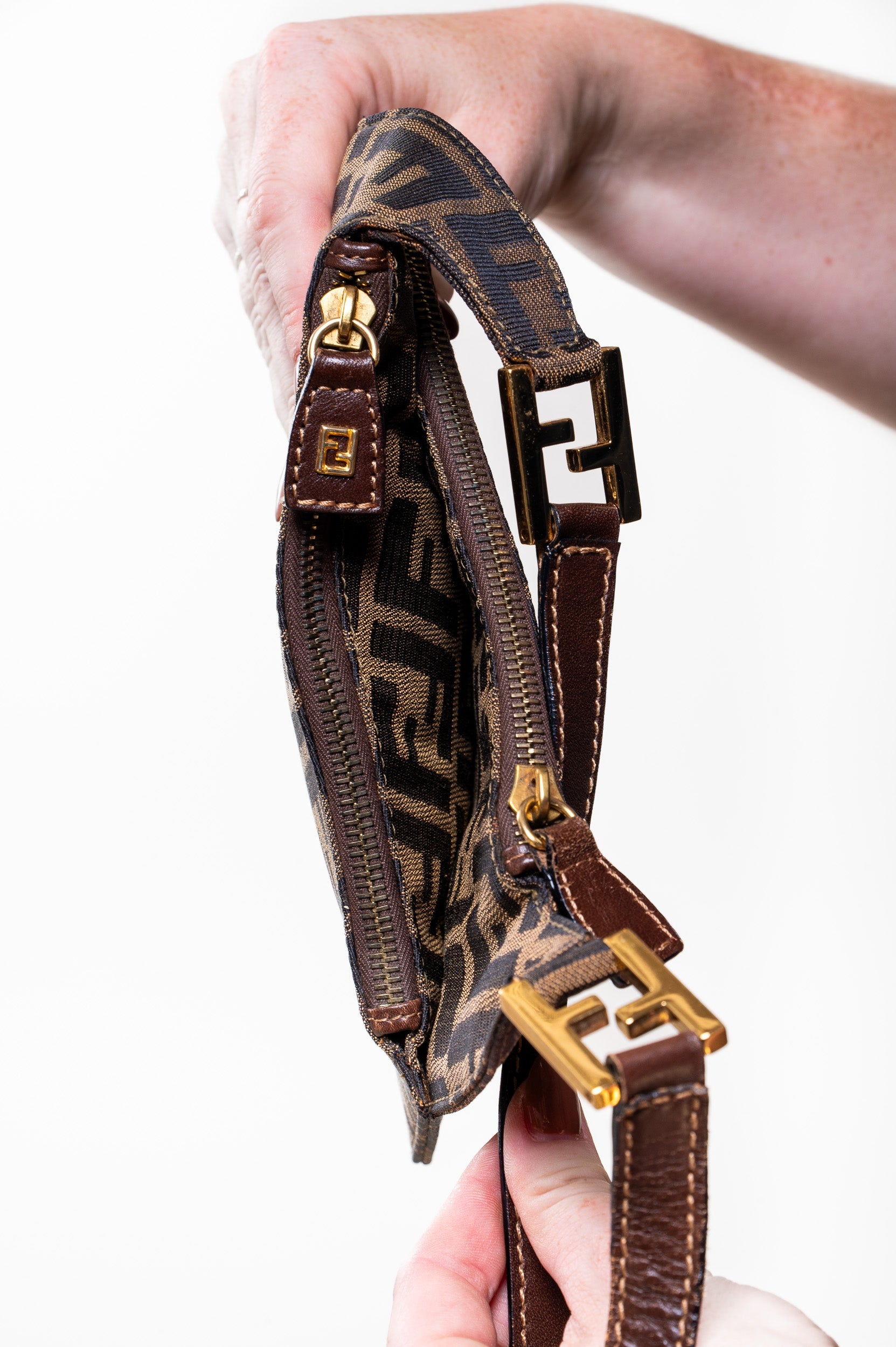 Vintage Zucca Canvas Shoulder Bag Black Brown