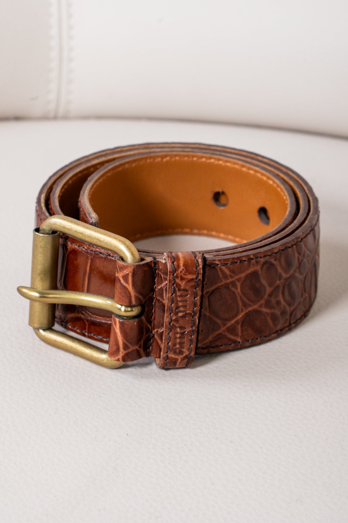 Brown Embossed Leather Belt