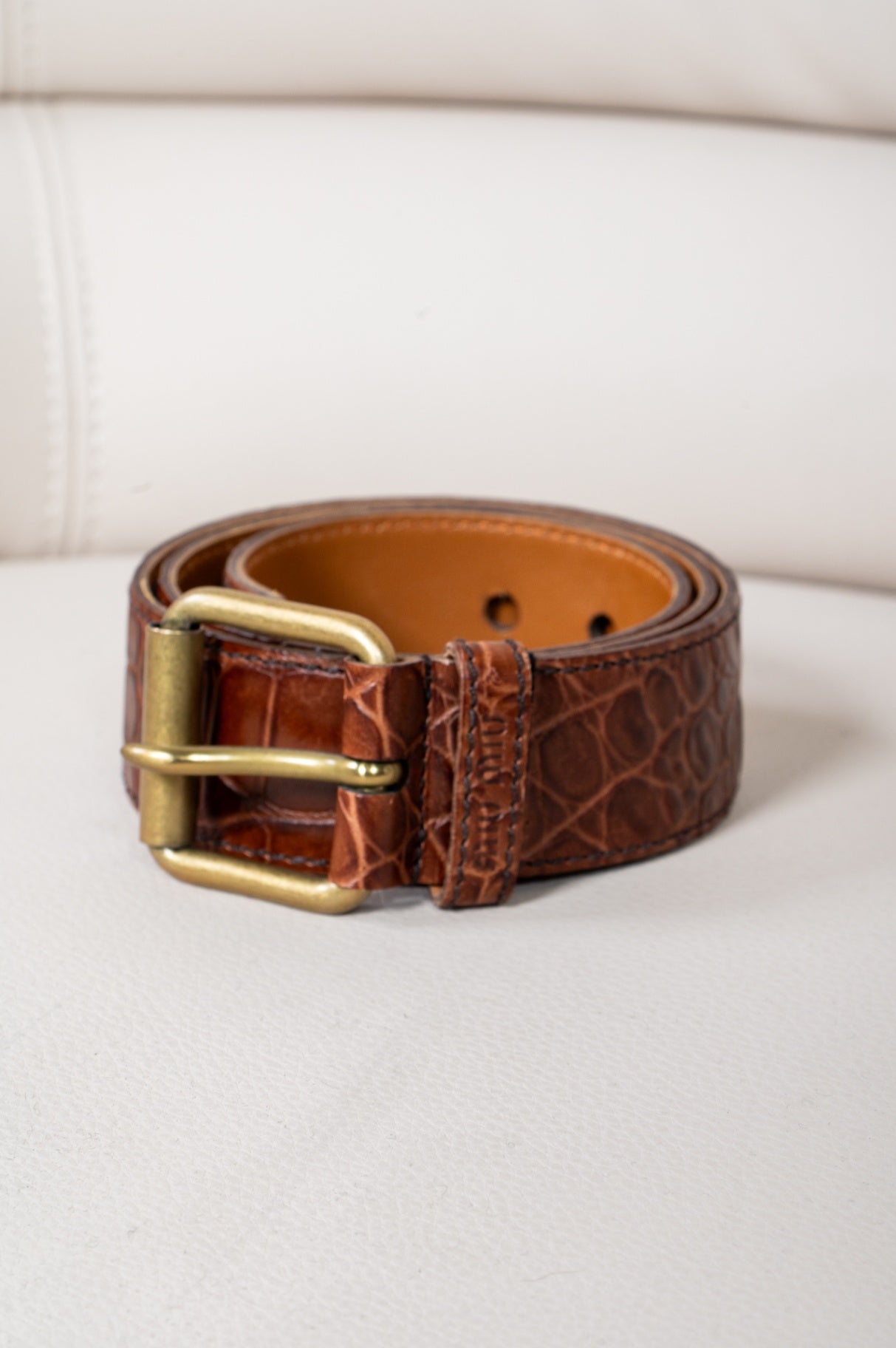 Brown Embossed Leather Belt