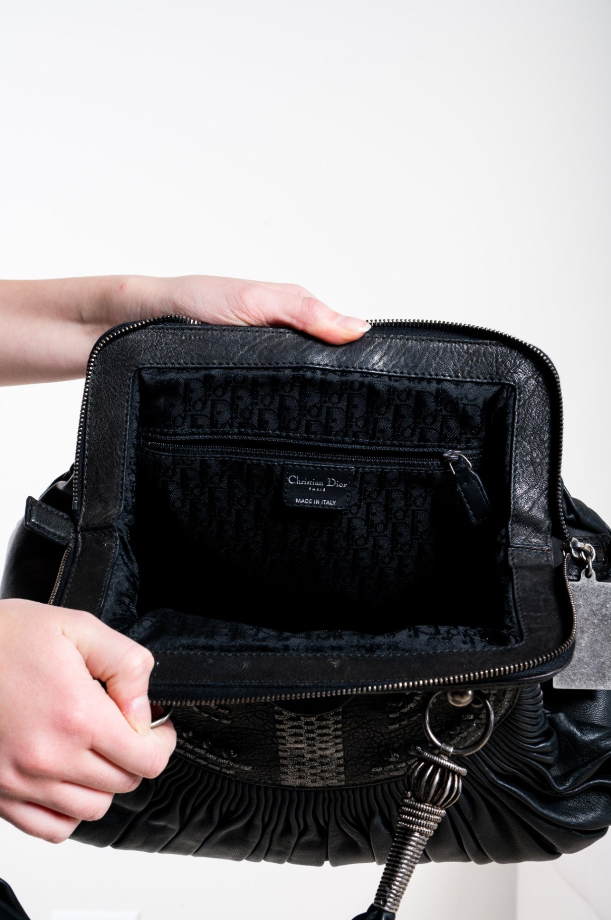 Vintage Black Plisse Basket Tote Bag