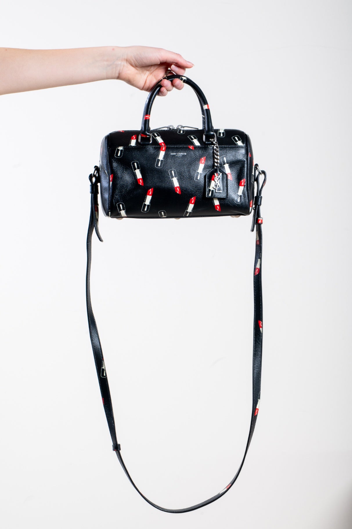 Black Baby Duffle Tote w/ Lipstick Print