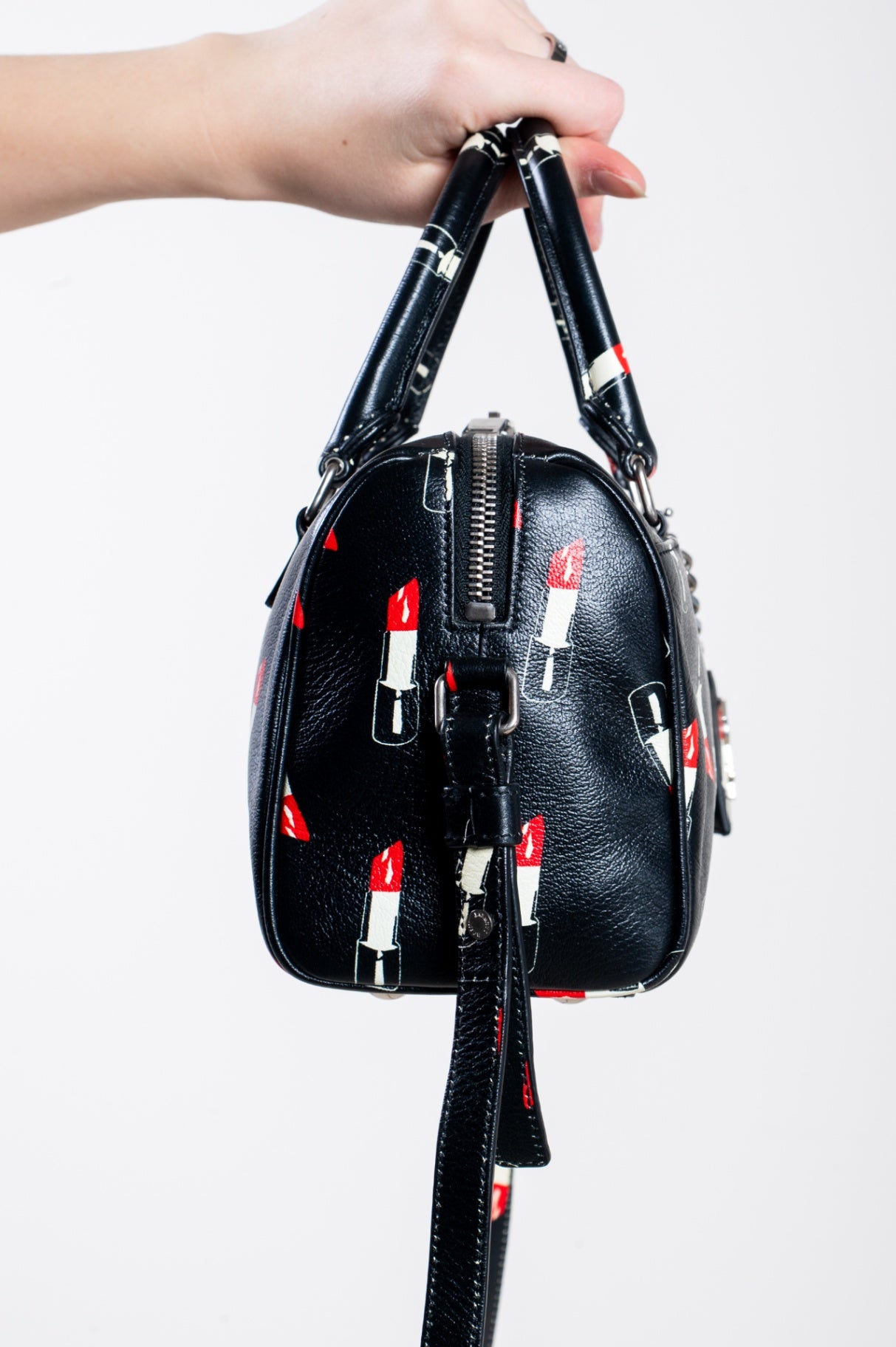 Black Baby Duffle Tote w/ Lipstick Print
