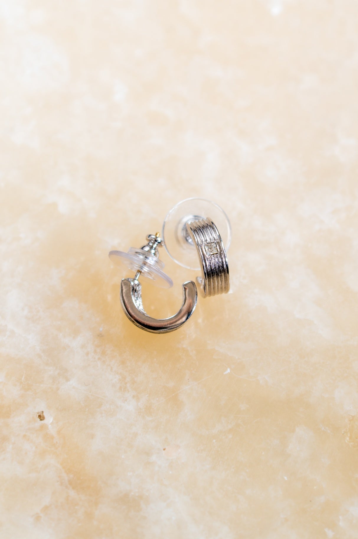 Silver Small Hoops with Crystal