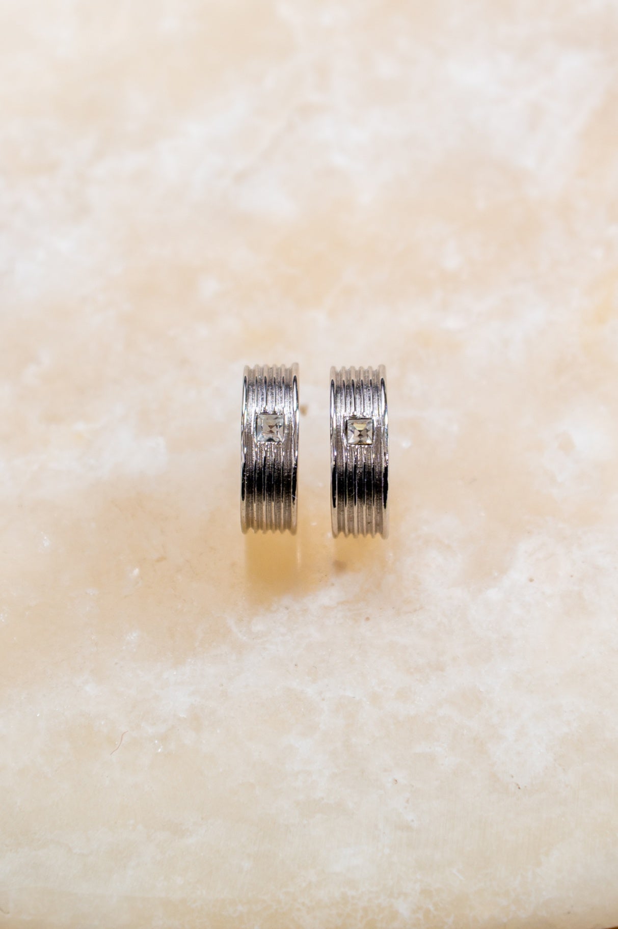 Silver Small Hoops with Crystal