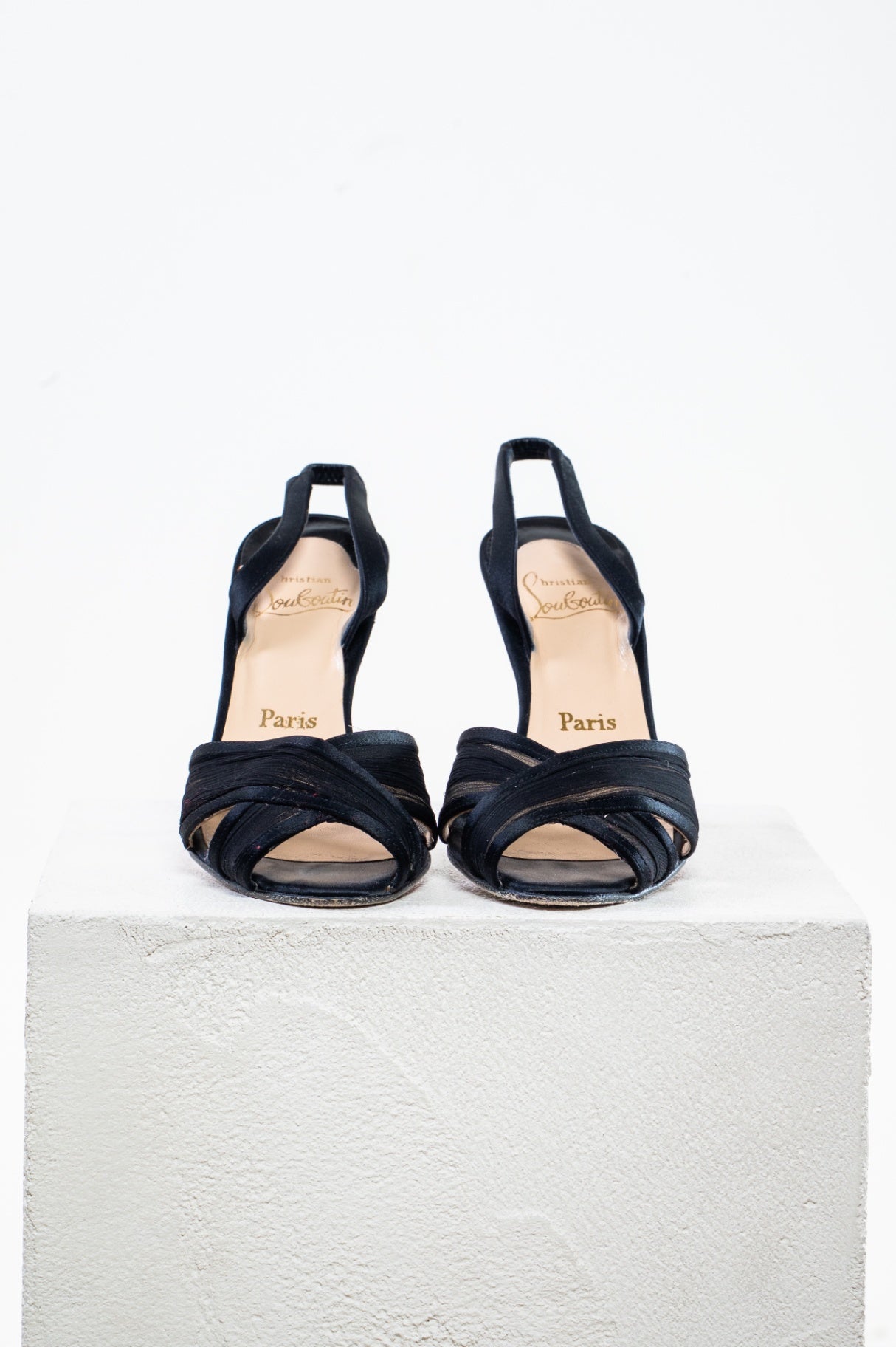 Black Silk Peep Toe Slingback High Heel