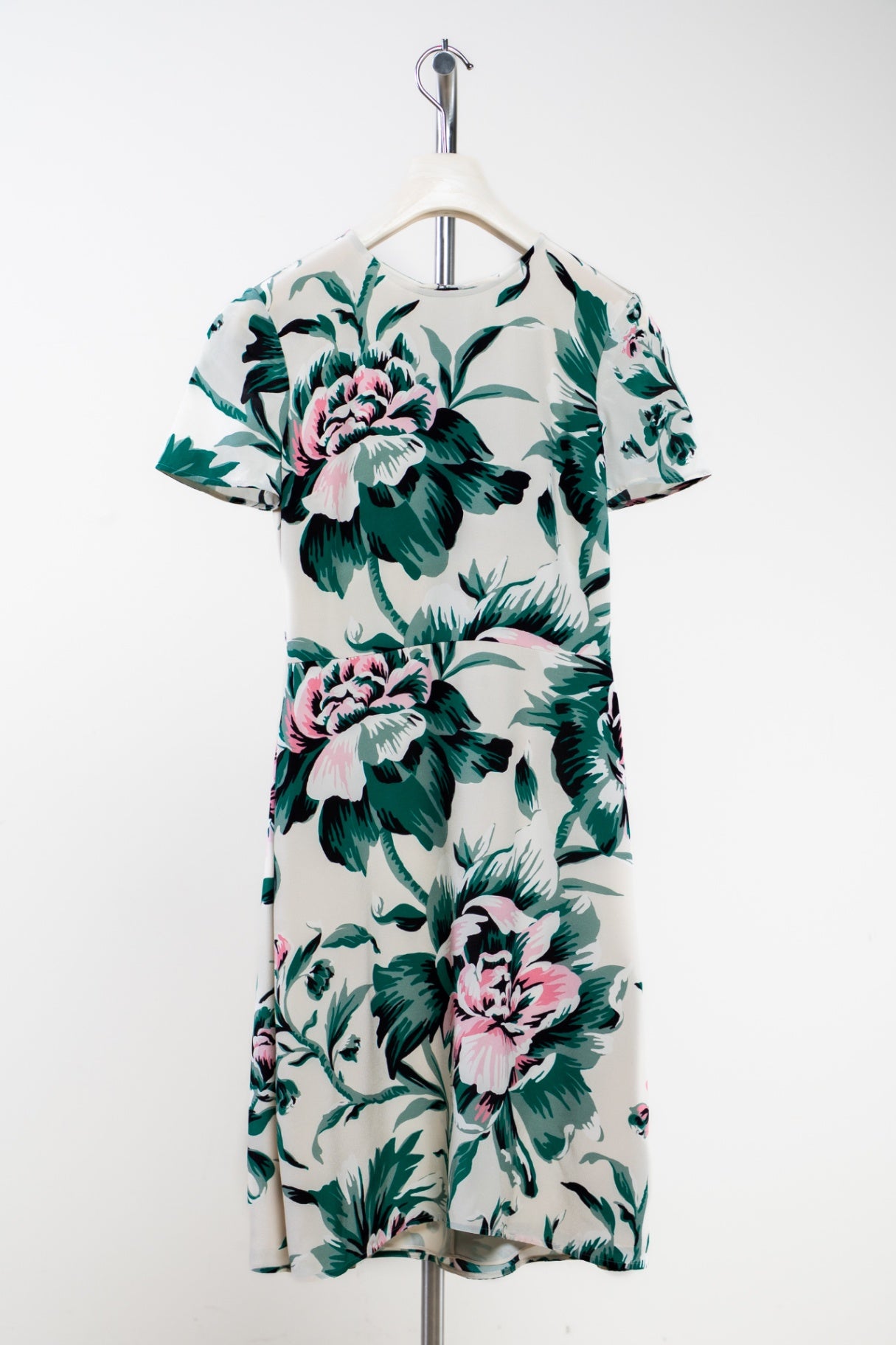 Peony Rose Print Silk A-line Dress chdup