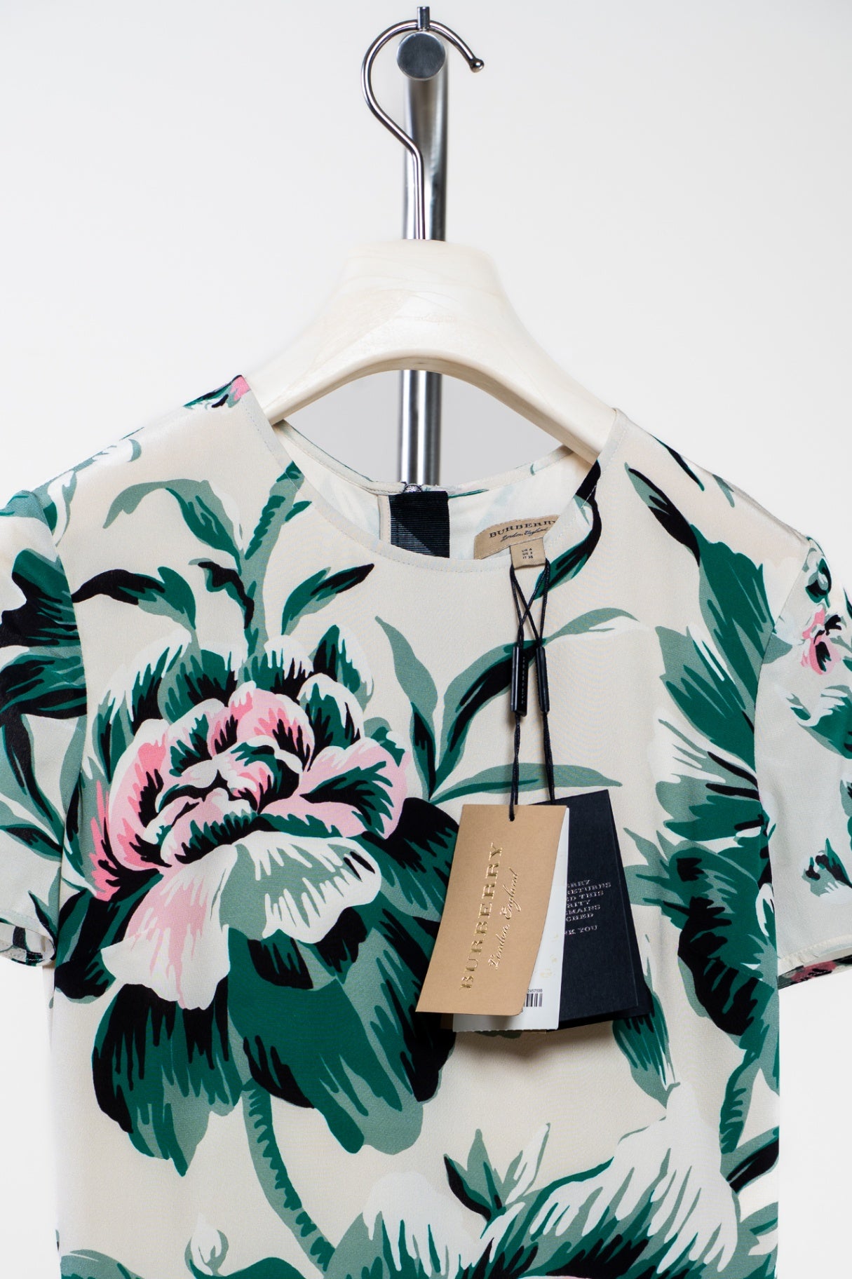 Peony Rose Print Silk A-line Dress chdup